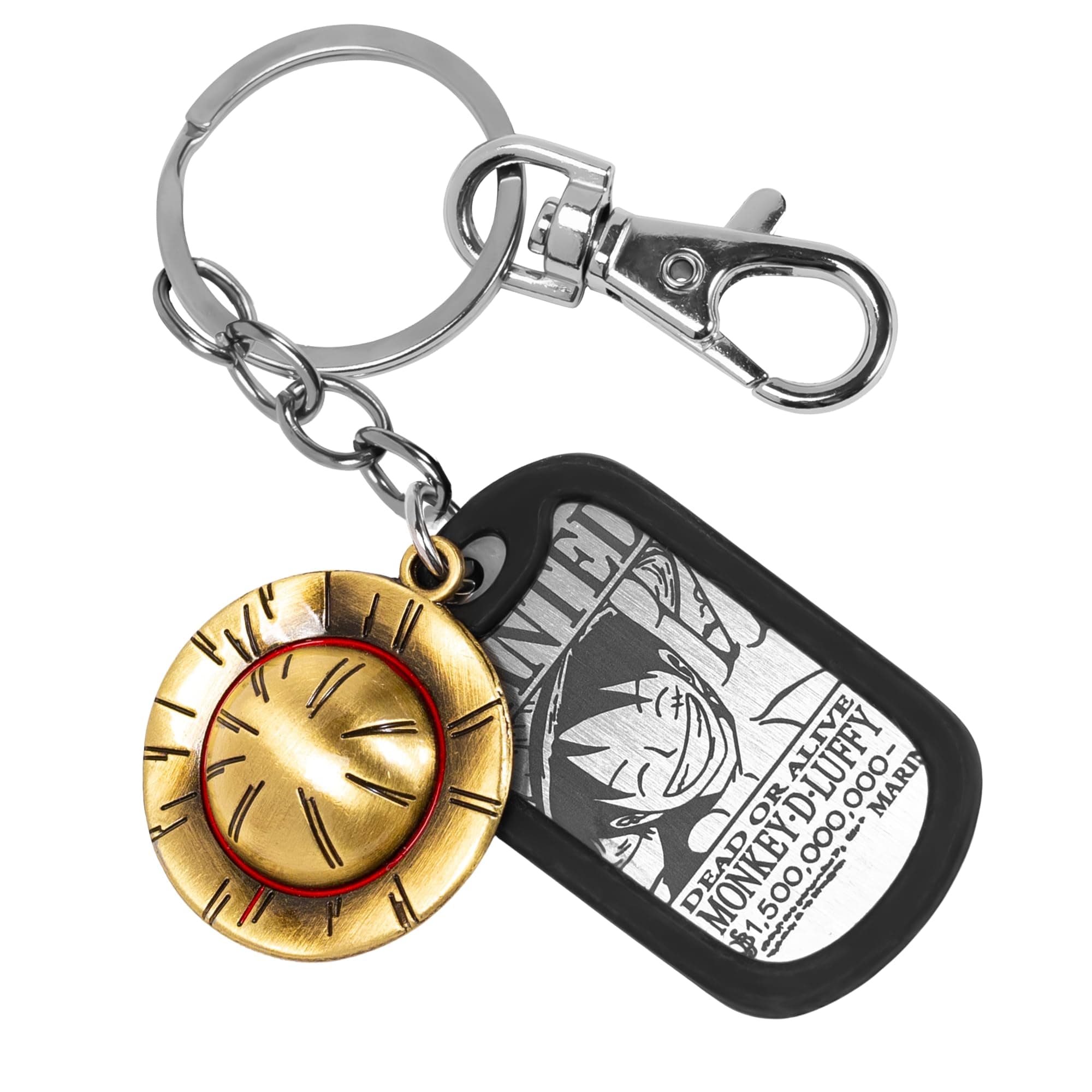 One Piece Anime Keychain with Straw Hat & Metal Dog Tag, Premium Zinc Alloy One Piece Merch for Luffy, Zoro & Ace Fans, Durable, Lightweight Keychain Gift for Everyday Carry