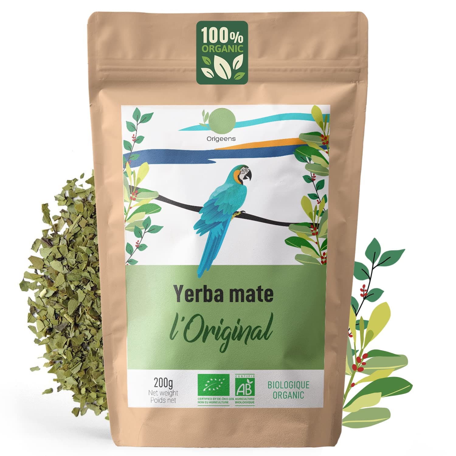 ORGANIC YERBA MATE 200g | Yerba Mate Tea Hand-picked, Unsmoked, Leaf, without stems, not powdery | Energy and Detox Drink