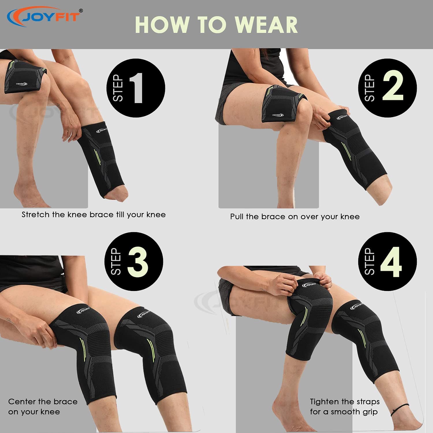 Joyfit Knee Compression Sleeve - Anti-slip Design For Injury Protection, Recovery,Arthritis, Pain Relief, Sweat Resistant Knee Cap For Sports, Running, Gym, Cycling Best For Men & Women [Pair].
