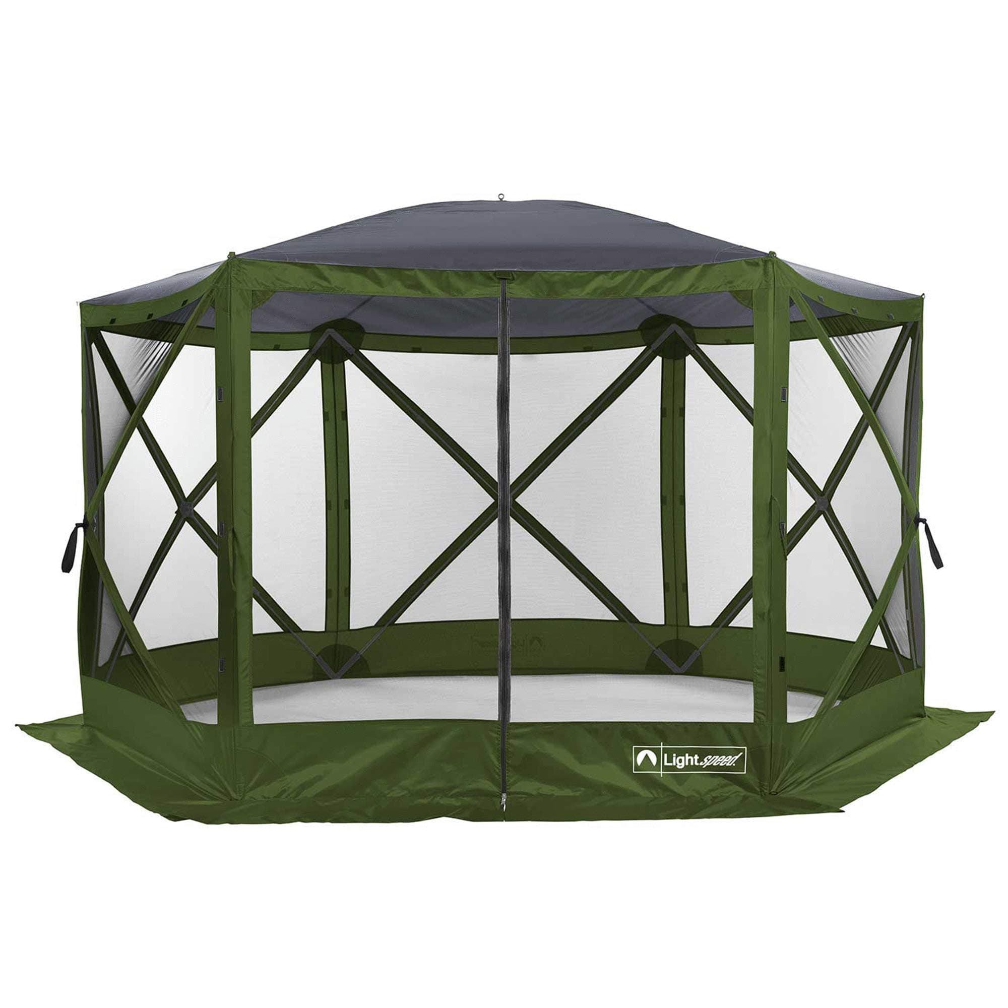 Lightspeed Outdoors Pop Up 6- Sided Screen Shelter 11.8’ x 11.8’| Quick Setup 8 Person Pack N Go Gazebo (Green - No Side Wall)
