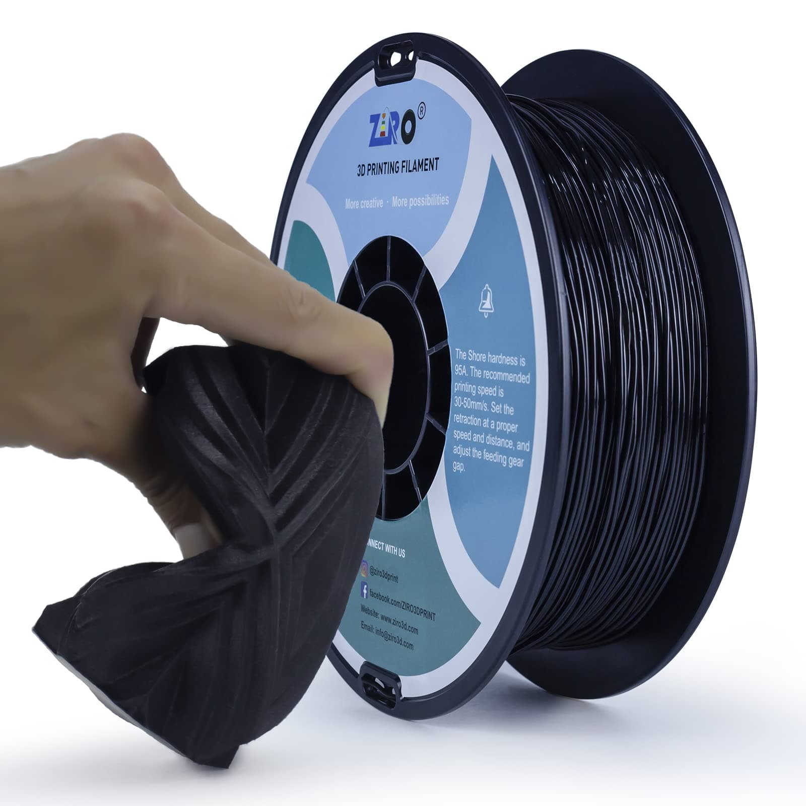ZIRO TPU Filament 1.75mm,Flexible TPU Filament 1.75mm,3D Printer Filament 1.75mm TPU Flexible Filament 0.8KG Spool, Dimensional Accuracy +/- 0.05mm,Black