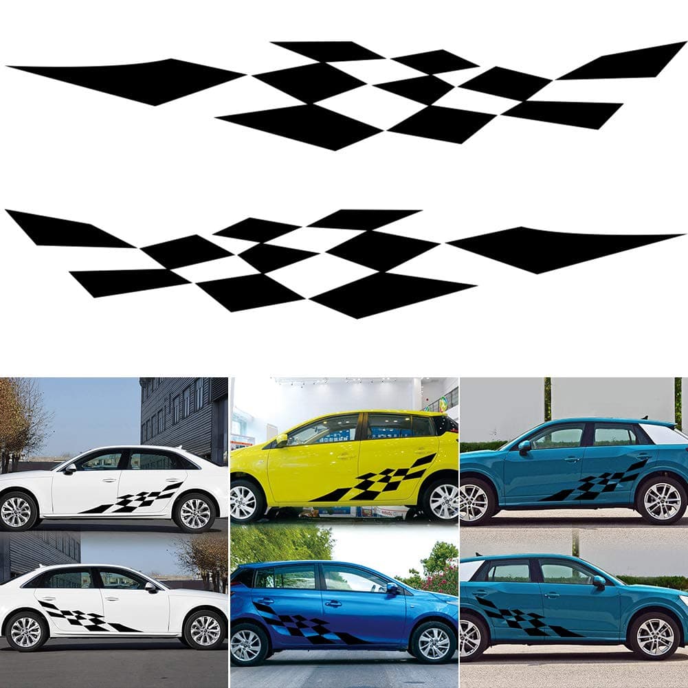 PoeHXtyy Car Auto Body Sticker Grid Racing Stripe Self-Adhesive Side Truck Vinyl Graphics Decals
