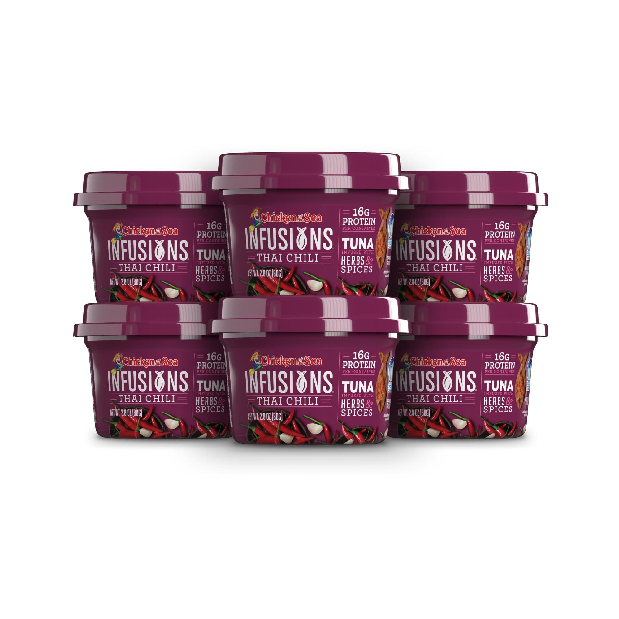 Infusions Tuna, 2.8 Ounce Cups (Pack of 6), Wild Caught Tuna, Thai Chili