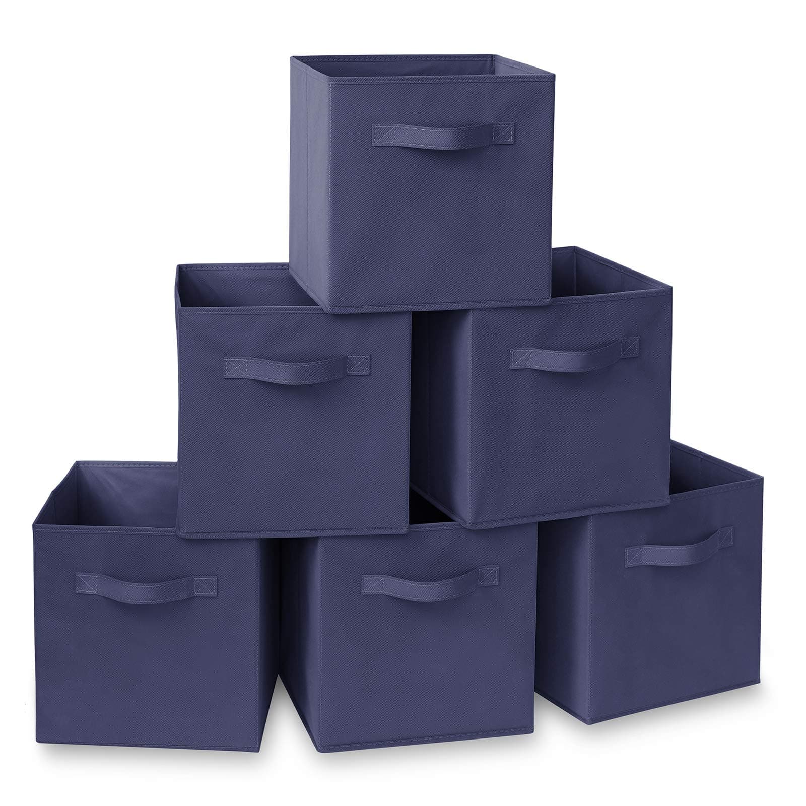 Set of 6 Collapsible Fabric Cube Storage Bins, Navy Blue - 11" Foldable Cloth Baskets for Shelves, Cubby Organizers & More