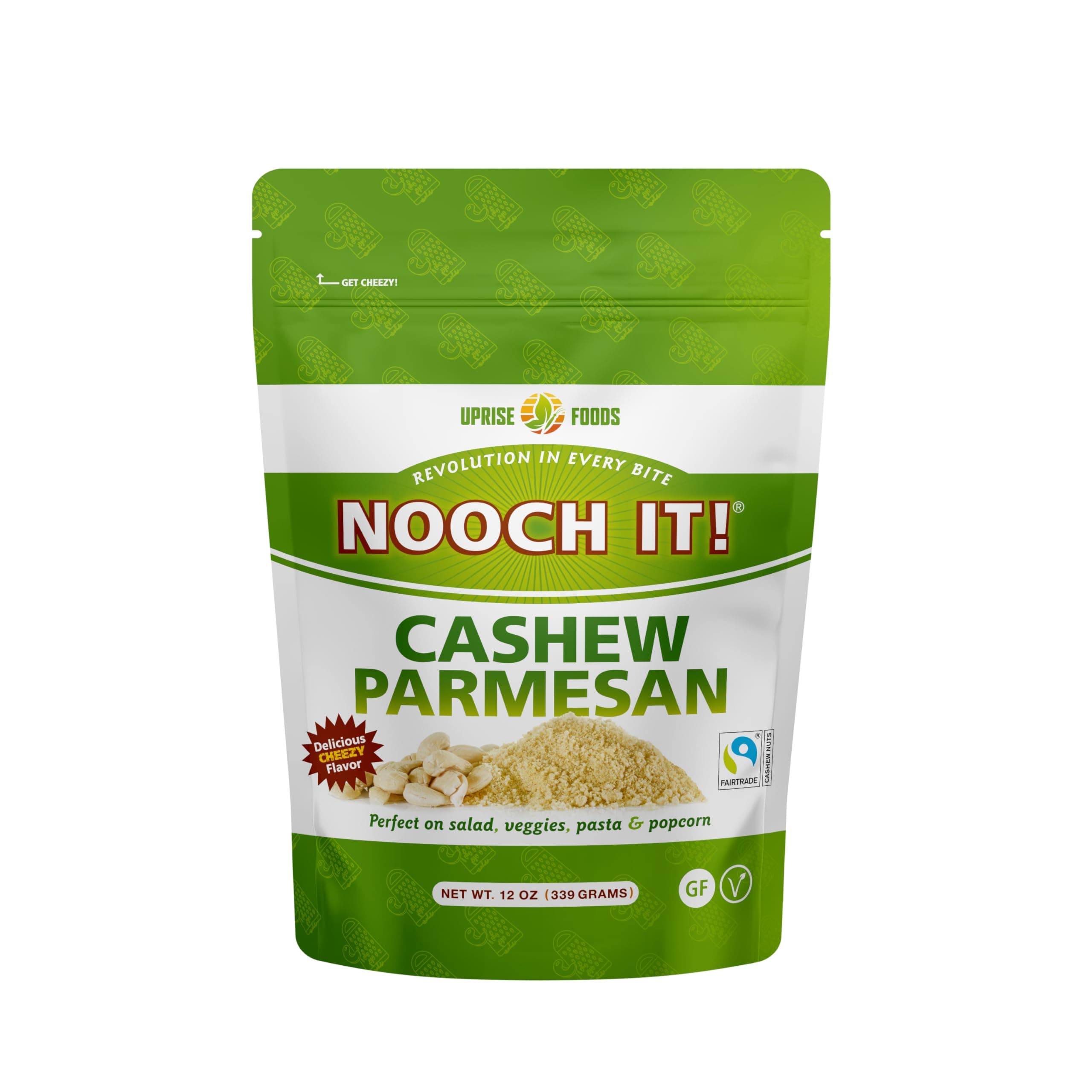 NOOCH IT Vegan Cashew Parmesan Cheese – 12oz | Dairy-Free, Organic, Fair Trade | Grated Plant-Based Cheese Topping & Parmesan Substitute for Pasta, Pizza, Popcorn, and Family Meals