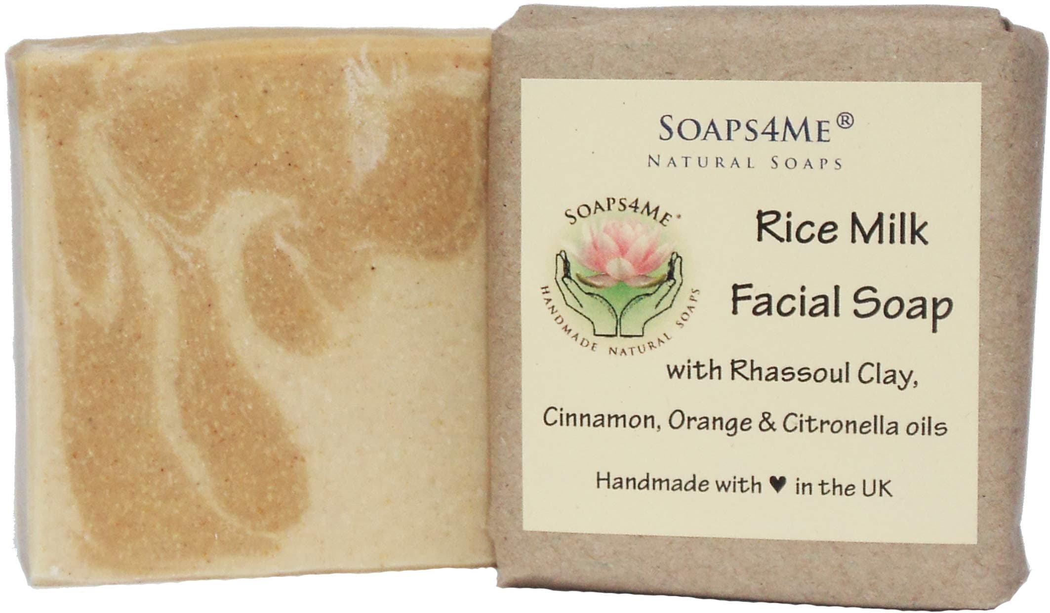 Rice Milk Facial Natural Soap | Handmade | Rhassoul Clay | Shea Butter | Cinnamon, Orange and Citronella Essential Oils