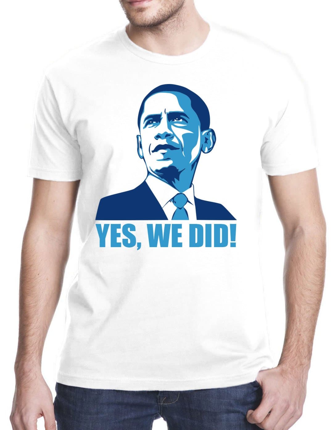 Obama Yes We Did! T-Shirt, Large, White