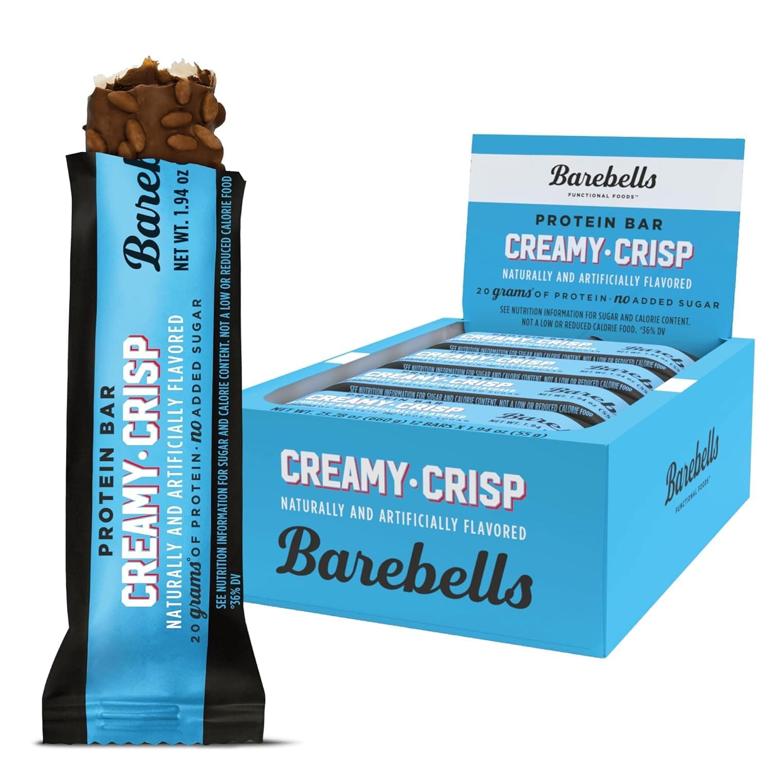 Protein Bars, Creamy Crisp - 12 Count, 1.94oz Bars with 20g of High Protein - Chocolate Protein Bar with 1g of Total Sugars - Perfect on The Go Protein Snack & Breakfast Bar