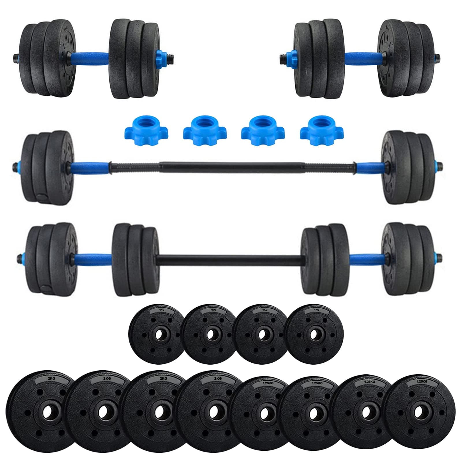 Adjustable Weights Dumbbells Set, Free Weights Set with Connecting Rod Home Indoor (B: 44LB Blue)