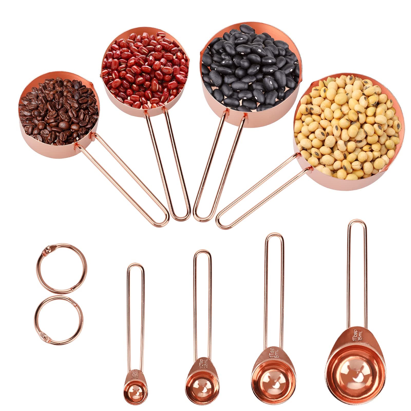 8 Pcs Measuring Cups and Spoons Set Intsun Stainless Steel Rose Gold Measuring Cups & Spoons with Engraved Marking Ruler for Measuring Dry & Liquid Ingredients Baking Cooking, Mixing & Food Processing
