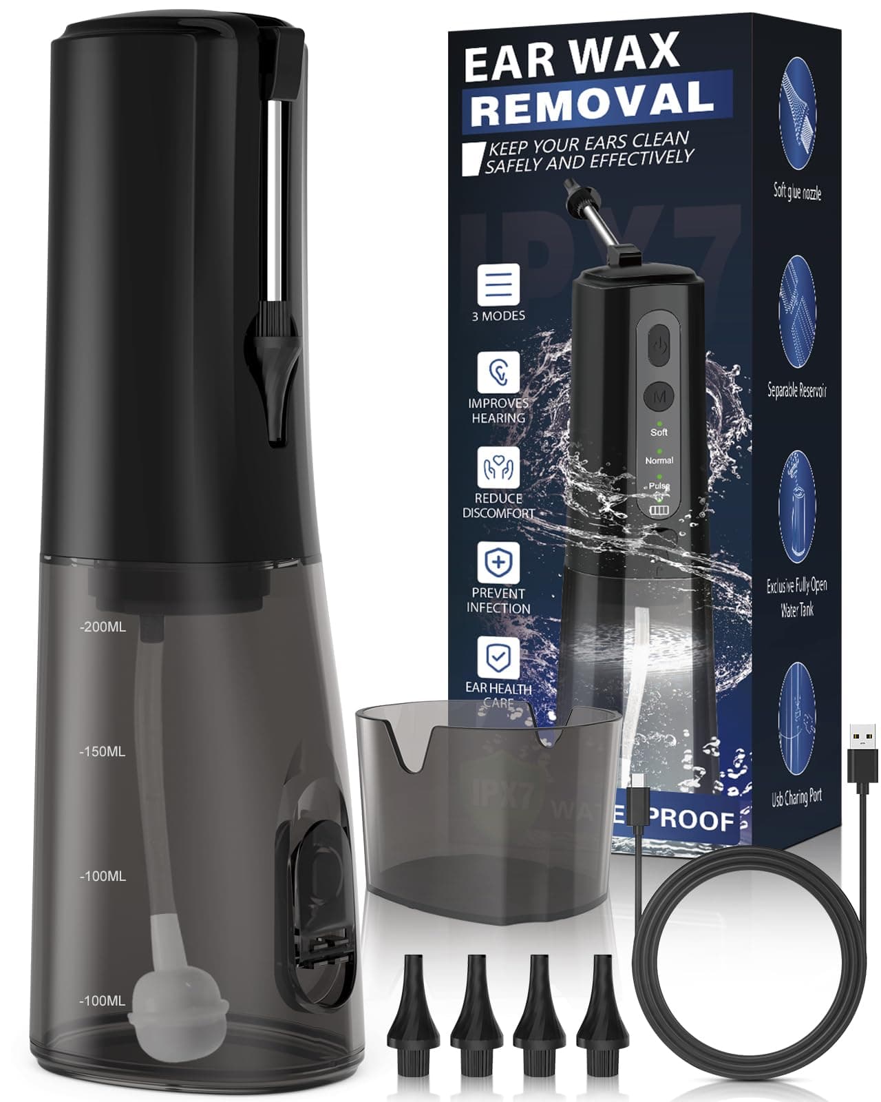 Ear Wax Removal, Electric Irrigation Flushing System, Water Powered Cleaner For Earwax Buildup, Rechargeable Removal Tool, Safe And Effective Cleaning Kit Adults Kids