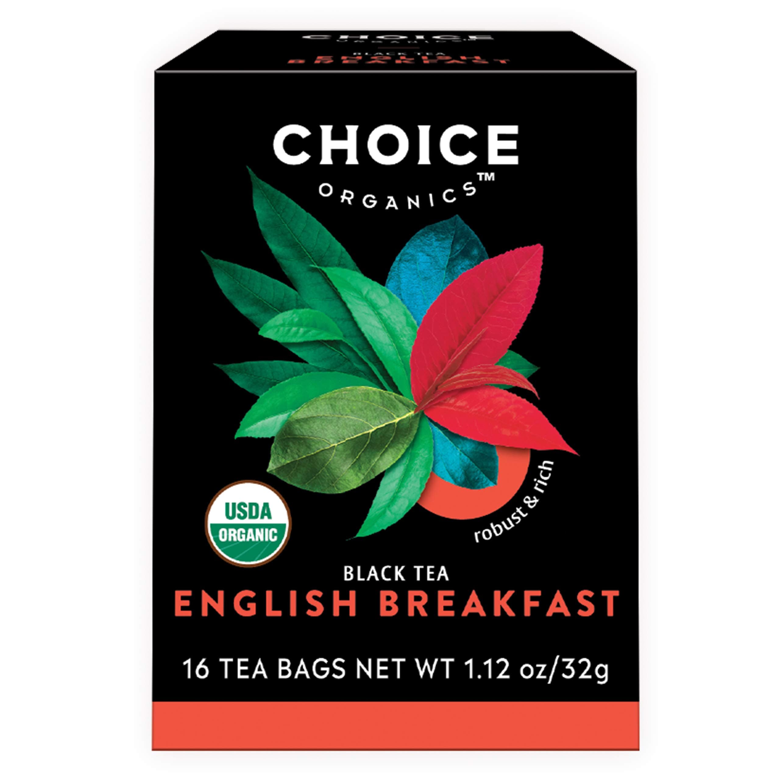 Choice Organic Teas Black Tea, English Breakfast, 16 Count, Pack of 6