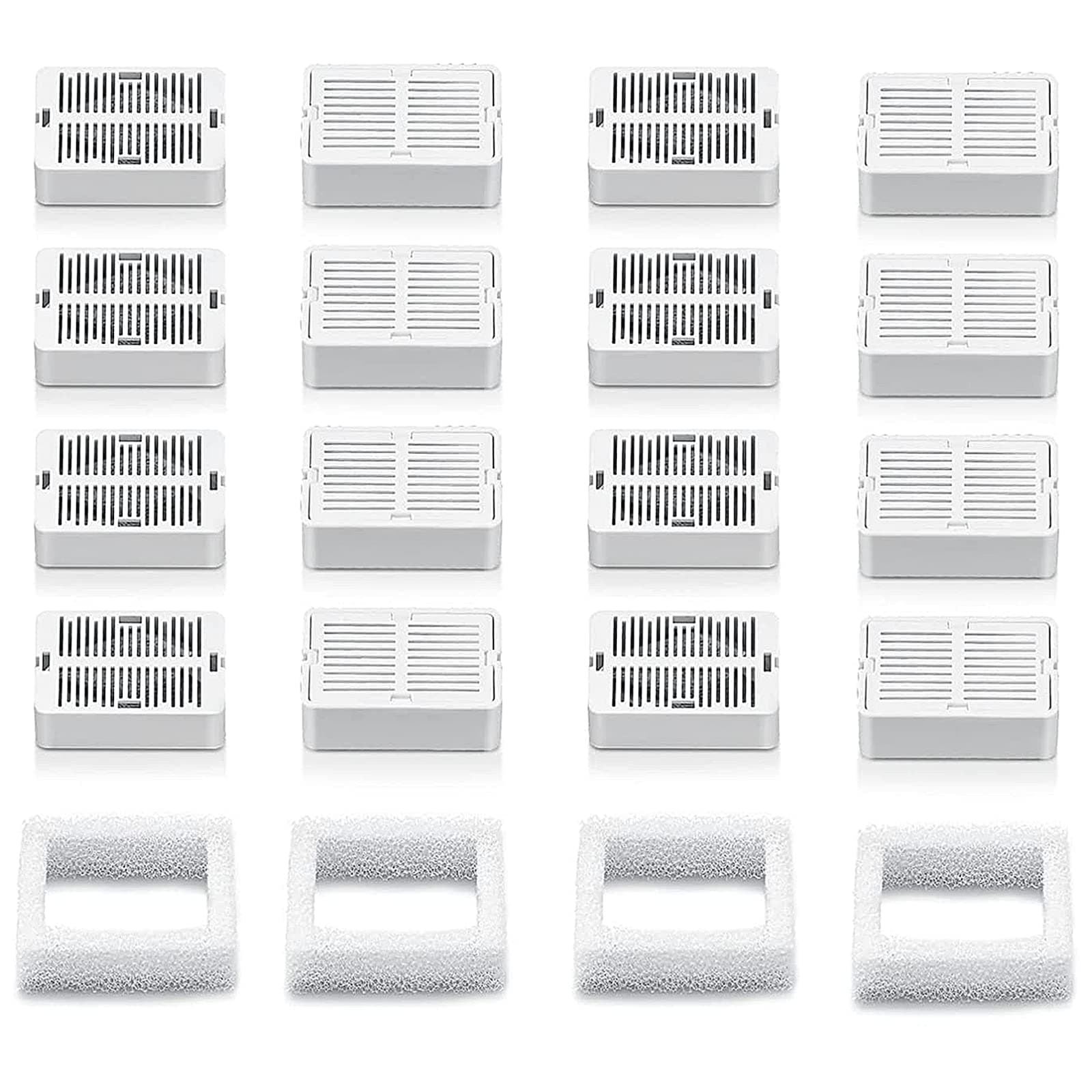 Cepheus 16 Pack Cat Water Fountain Filter with 4 Foam, Cupcake Pet Fountain Replacement Filters for Ceramic Cat Water Fountain, Carbon Fountain Filter Set