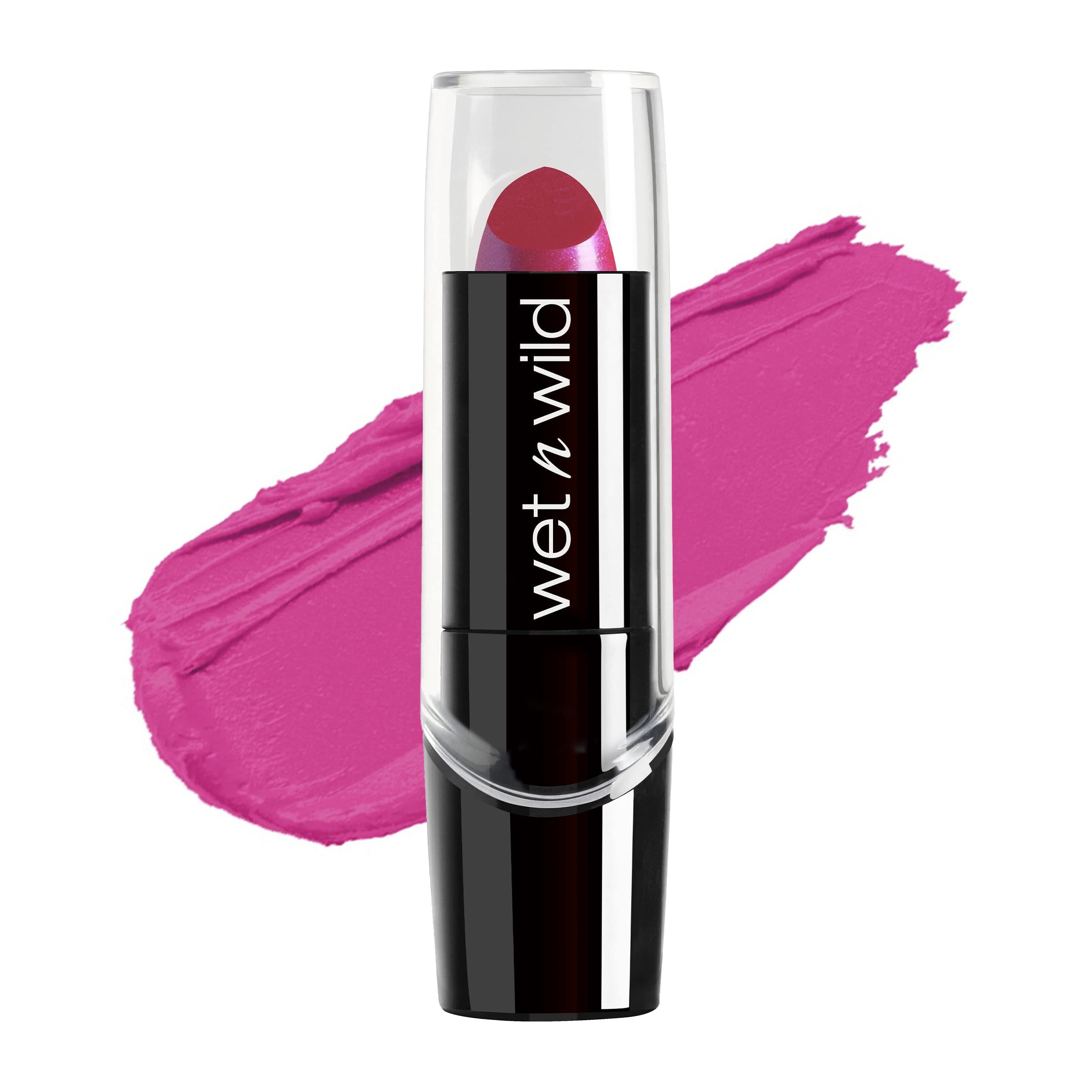 wet n wild Silk Finish Lipstick, Hydrating Rich Buildable Lip Color, Formulated with Vitamins A,E, & Macadamia for Ultimate Hydration, Cruelty-Free & Vegan - Fuchsia with Blue Pearl