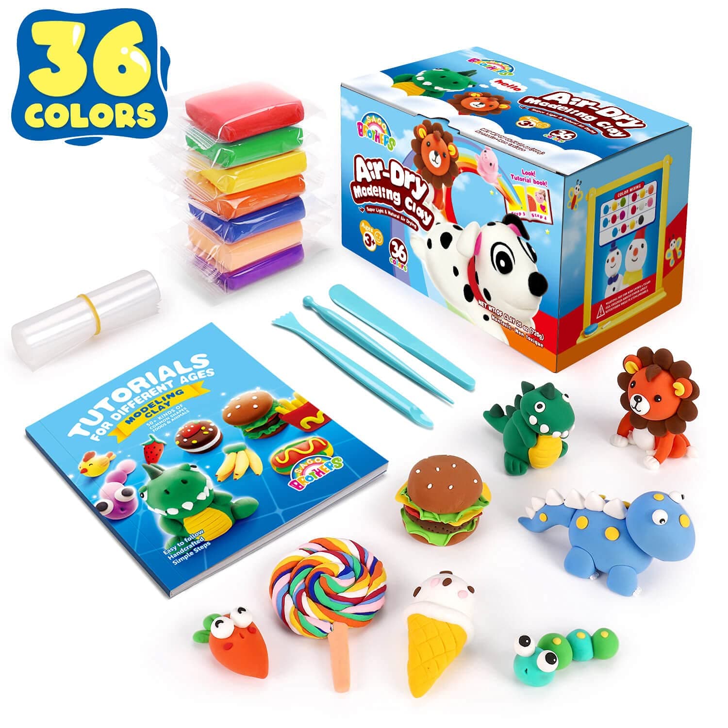 36 Colors Air Dry Clay, Soft Modeling Clay for Kids with Tools & Tutorial, Christmas Gifts for Kids Age 3-12, Toys Crafts for Girls and Boys
