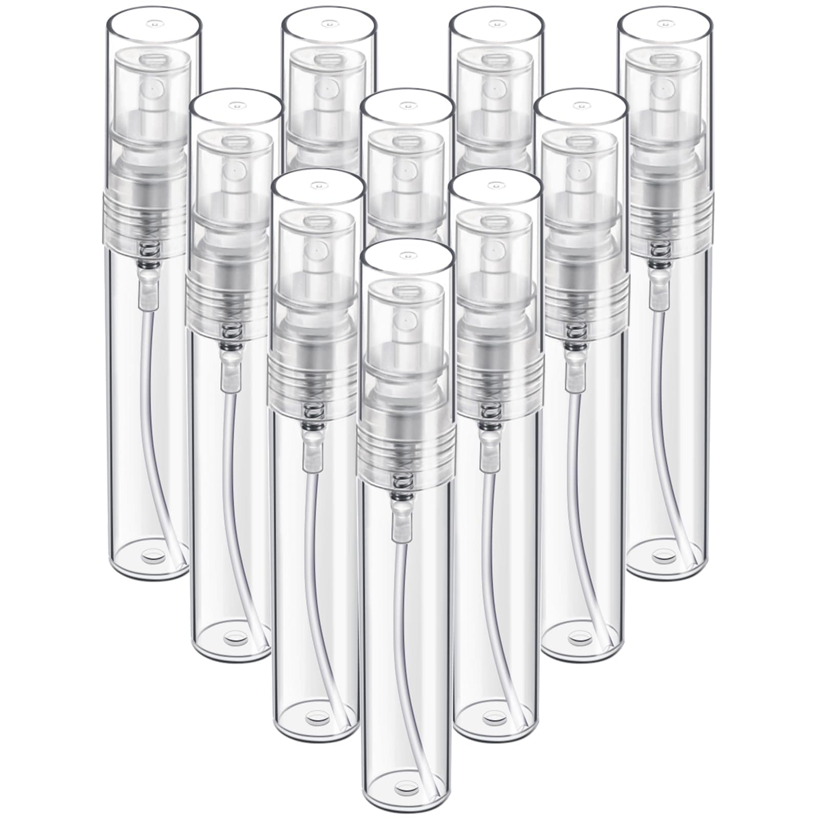 Fandamei Mini Spray Bottle, 10 Pack 5ml Mini Plastic Spray Bottle Empty, Fine Mist Refillable Mini Perfume Bottle, Perfume Atomizer, Small Sample Containers, Plastic Portable Travel Bottle, Clear