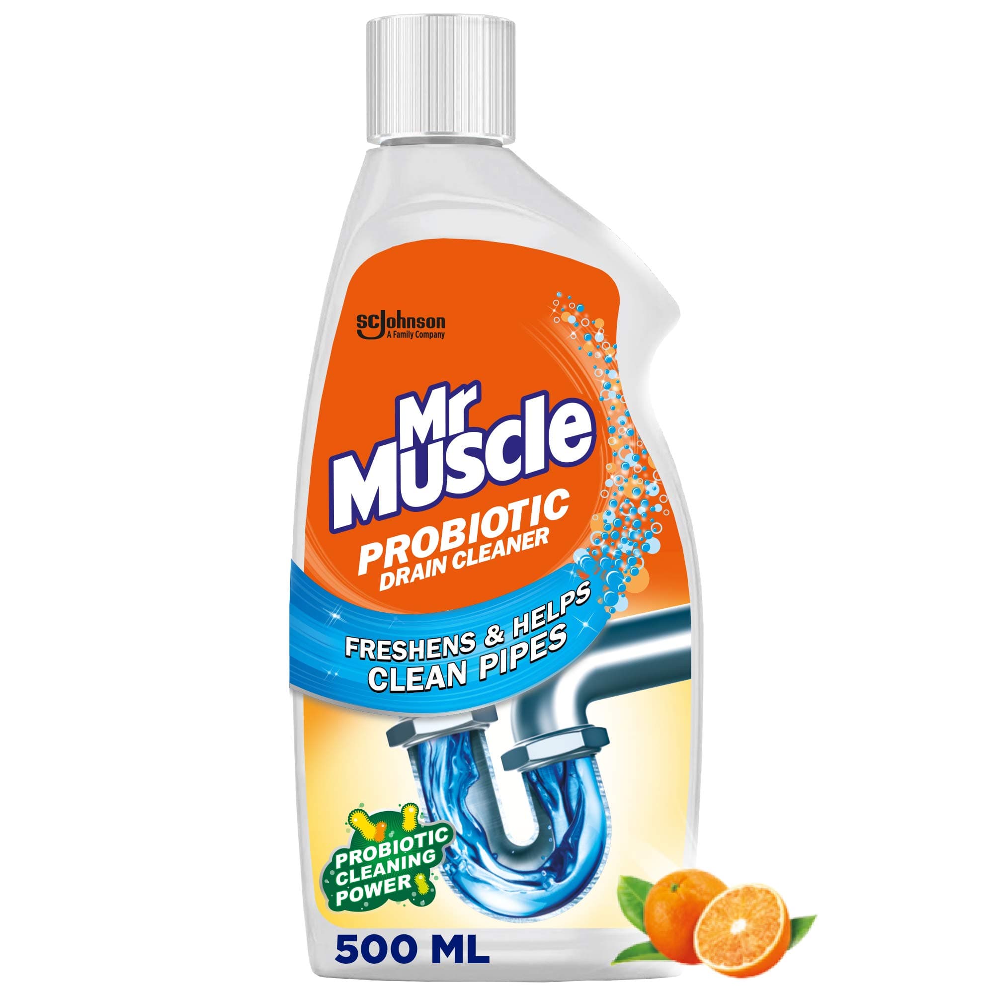 Mr Muscle Probiotic cleaner, Drain Cleaner, Sink Unblocker & Odour Eliminator with Probiotic Cleaning Power, Citrus, 6 x 500 ml