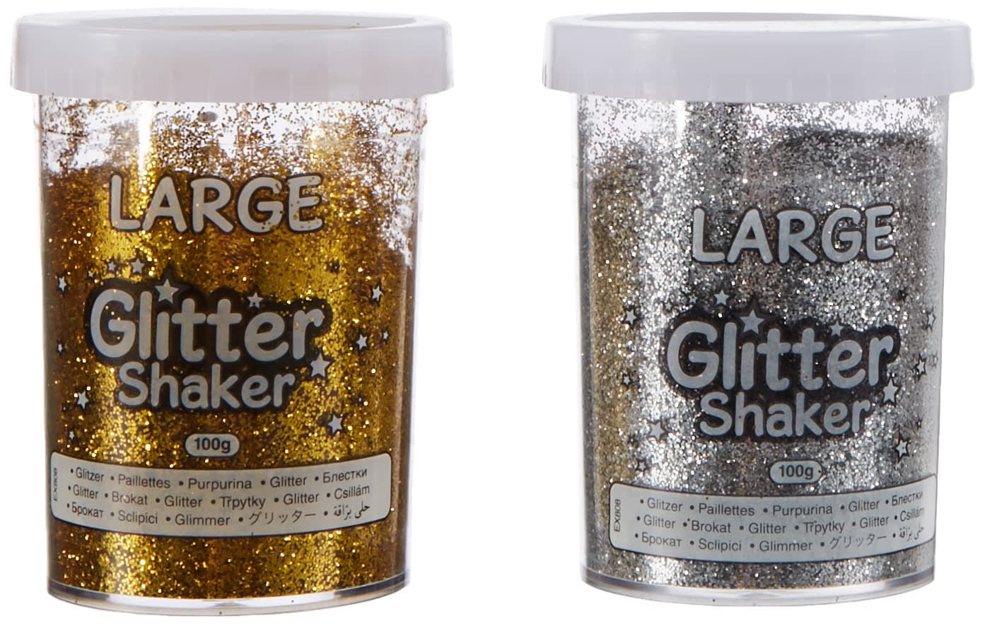 (2 pcs) - Gold & Silver Jumbo Glitter Shakers for Children for Crafts Set of 2