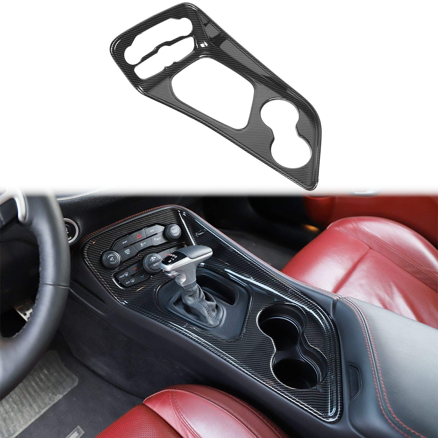Voodonalafor Challenger ABS Carbon Fiber Gear Shift Panel Trim for 2015-2022 Dodge Challenger