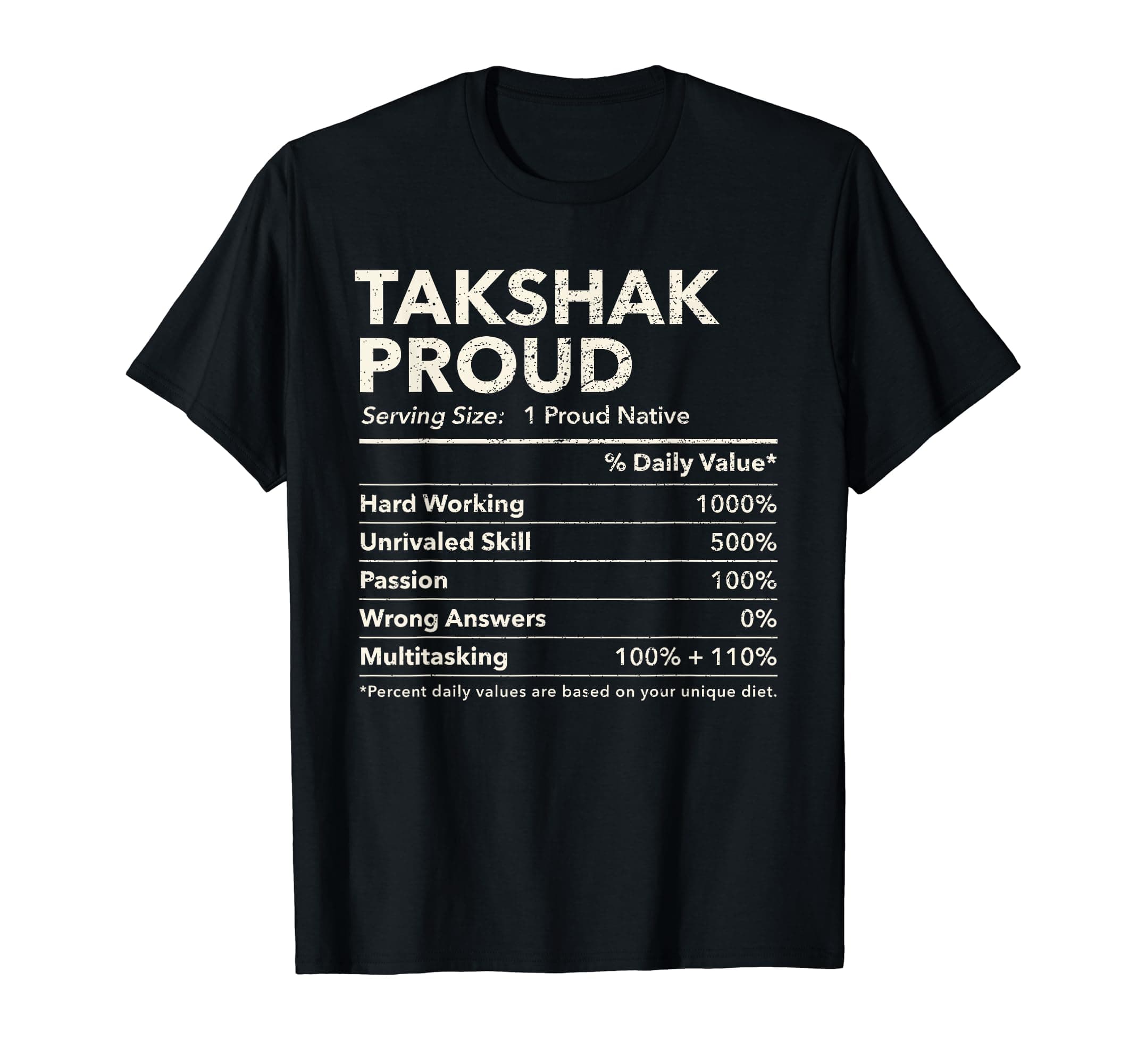 Takshak, Alaska Proud Nutrition Facts T-Shirt