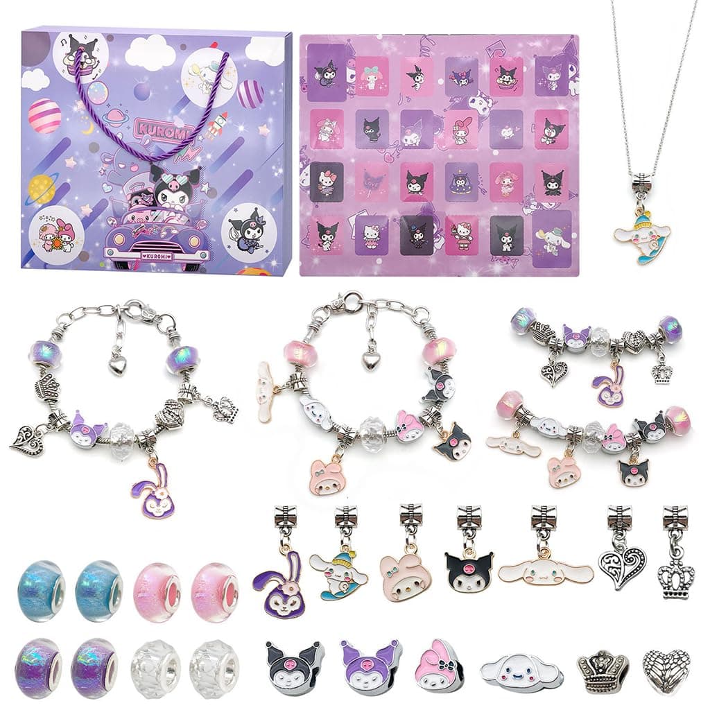 Kawaii Sanrio-Themed Bracelet Making Kit DIY Bracelet for Girls Kawaii Charms for Bracelet Making Beads Kit DIY Friendship Beads Bracelet, Necklace Craft Kit with Cute Stickers Gift for Girls