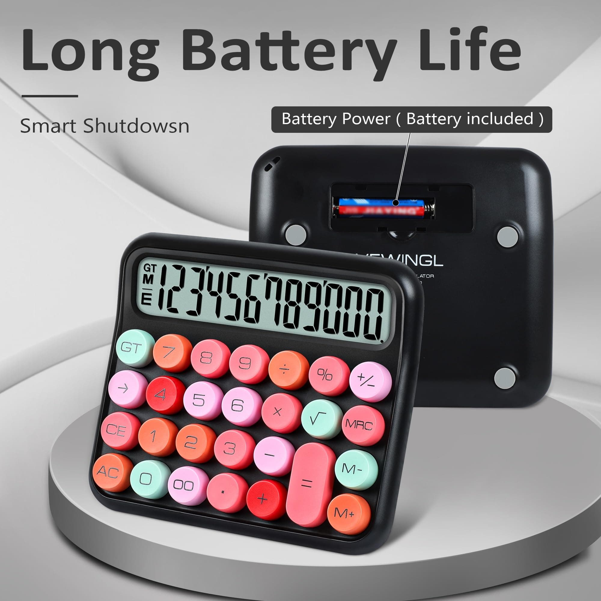 VEWINGL Mechanical Switch Calculator, 12 Digit Large LCD Display and Buttons, Great for Everyday Life and Basic Office Work, with Battery