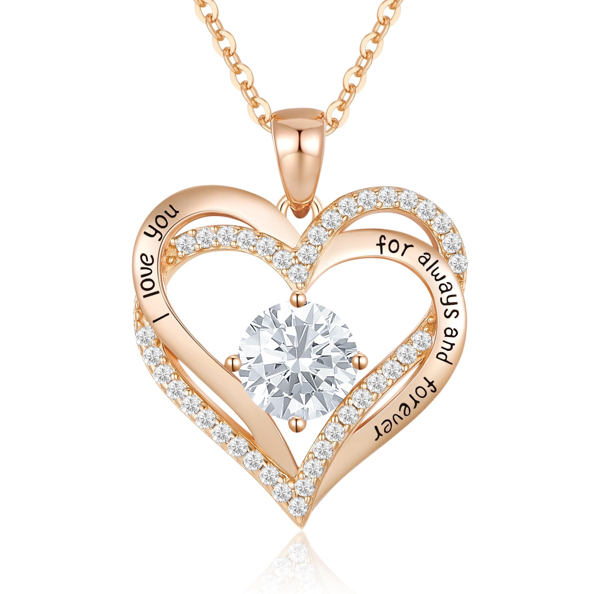 Necklaces for Women Birthstone Pendant, Love Heart Rose Gold Plated Jewellery Gifts for Mum Her Wife Girlfriend Anniversary Birthday Mothers Day Christmas Valentine's Day