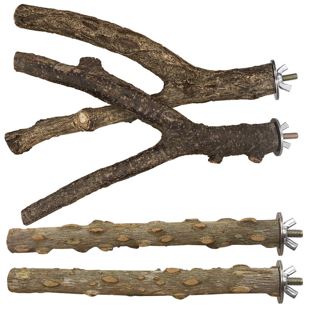 Bird Perch 4 PCS Natural Wood Stand Parakeet Toys Bird Cage Accessories for Parrots Conure Supplies Budgie Platform