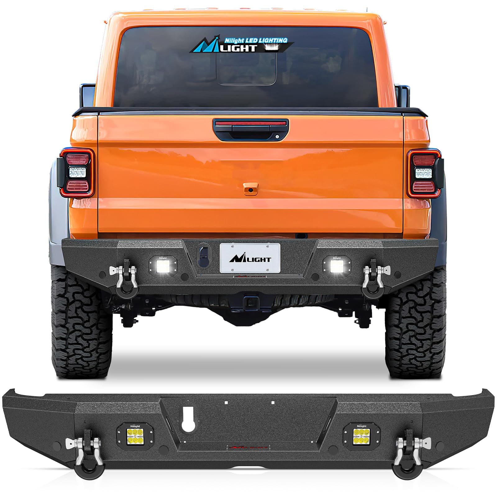 Nilight Rear Step Bumper Compatible with 2020 2021 2022 2023 2024 2025 Gladiator JT Super Duty Pickup Truck Bumper with LED Lights, Sensor Holes and D-rings
