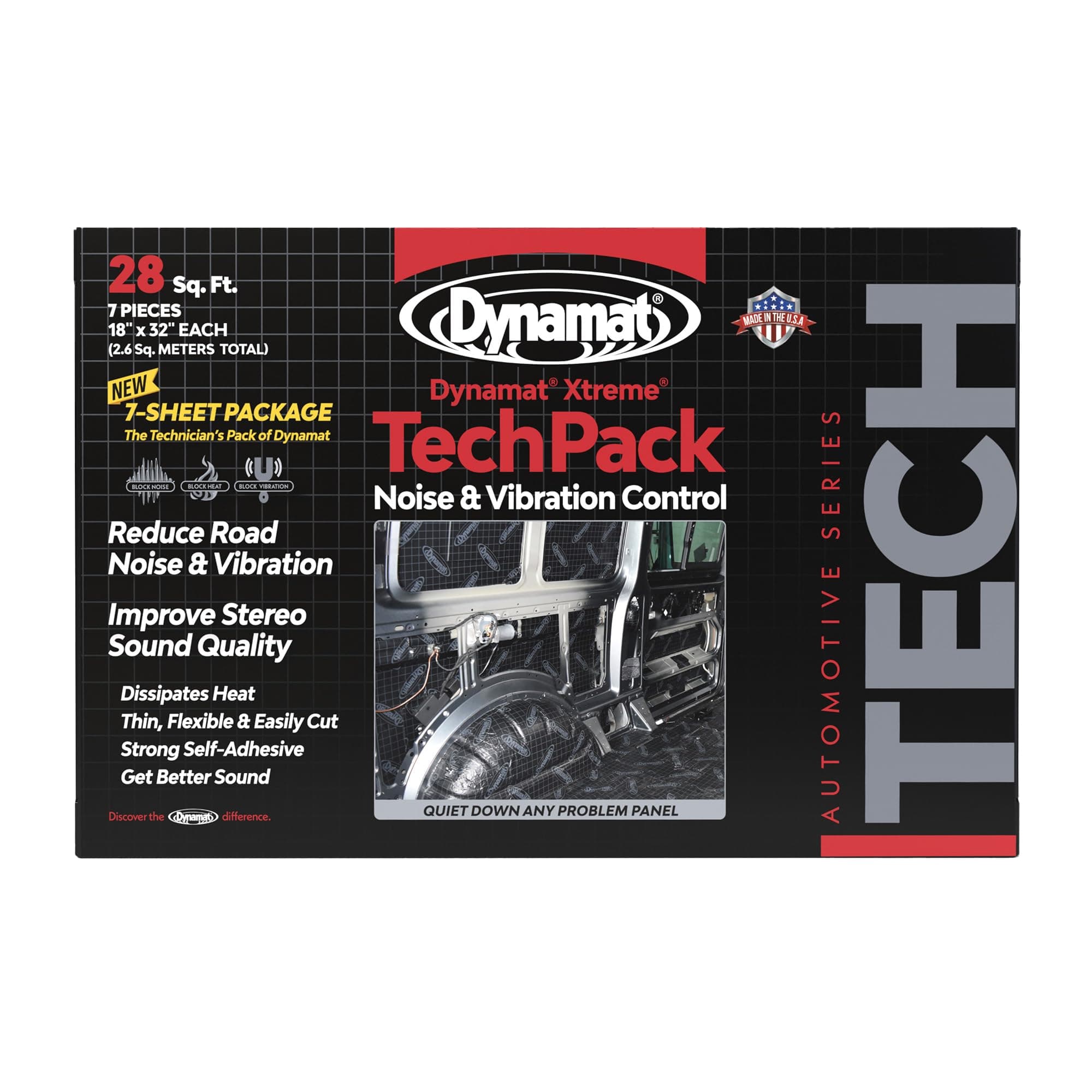 Dynamat Xtreme Tech Pack Sound Deadening Car Insulation – Noise Dampening for Floor, Doors, Panels, Hood, Engine or Trunk – Easy Self Adhesive Install – Made in USA – 7 Sheets, 18”x32”, 28 sq ft total
