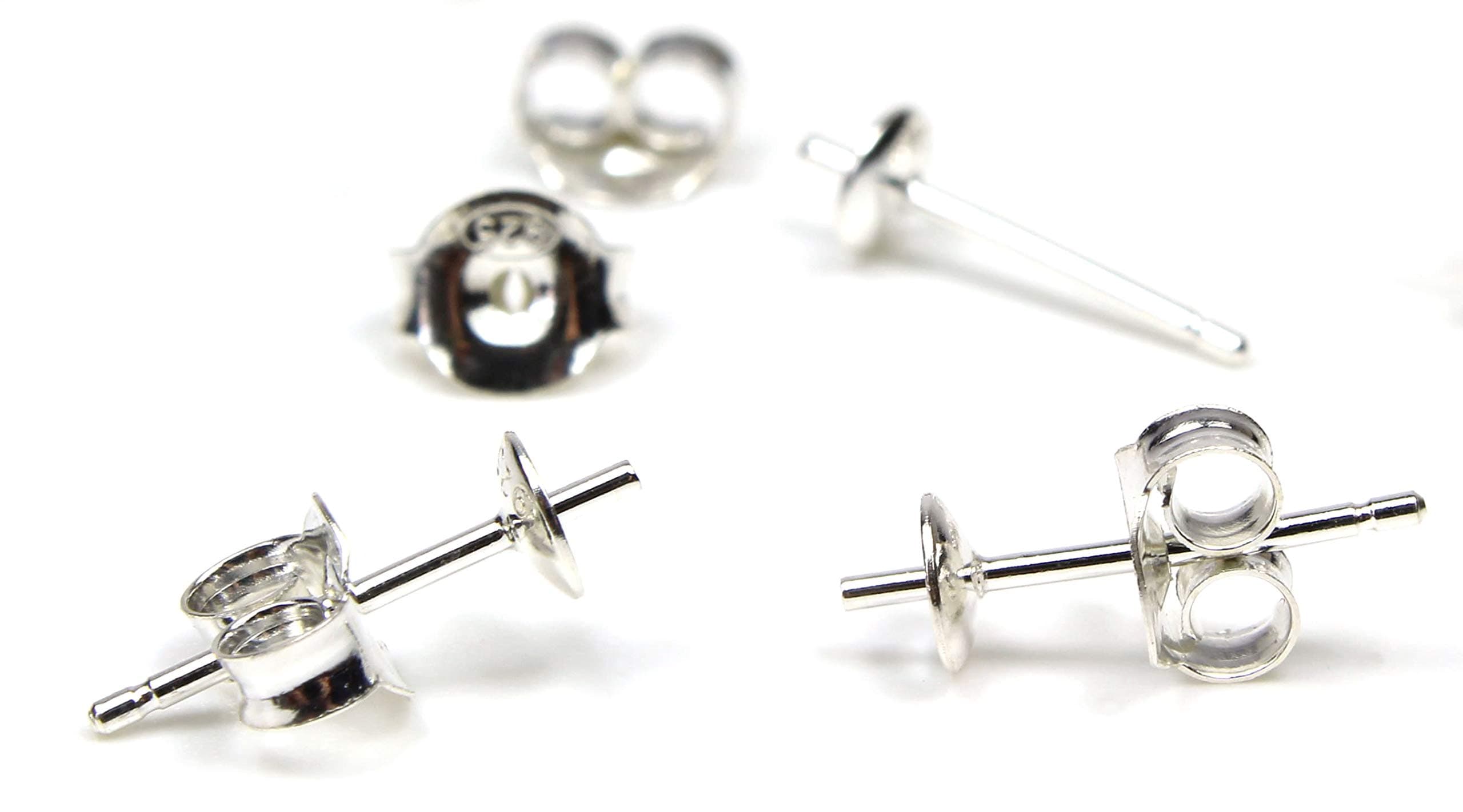 NaturSchatulleEarring Findings Studs Butterfly Backs 100% Sterling Silver | 2 Pairs | DIY Jewellery Making | Post Finding Pins, Crafting Blank
