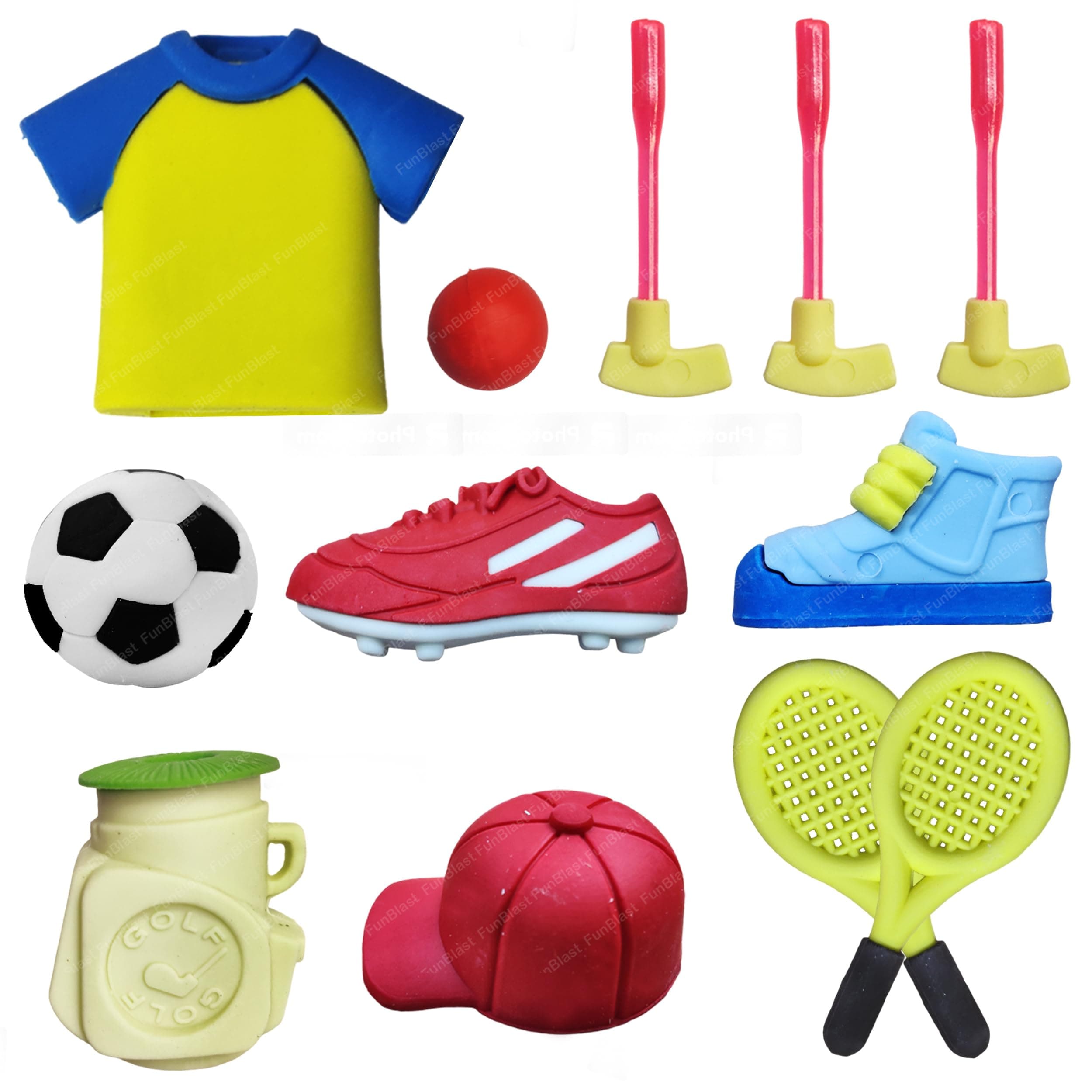 FunBlast Sports Theme Erasers - 12 Pcs Fancy Stationery for School & Office, Kawaii Gift for Kids, Girls, Birthday Return Gift (Multicolor)