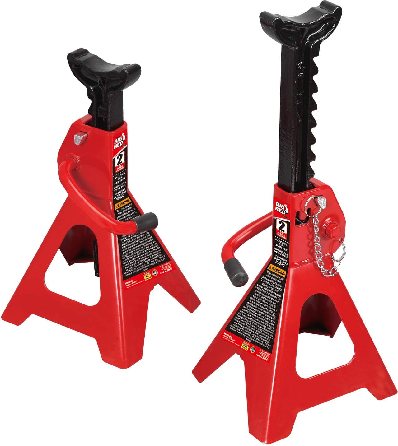 BIG RED T42002A Torin Steel Jack Stands: Double Locking, 2 Ton (4,000 lb) Capacity, Red, 1 Pair