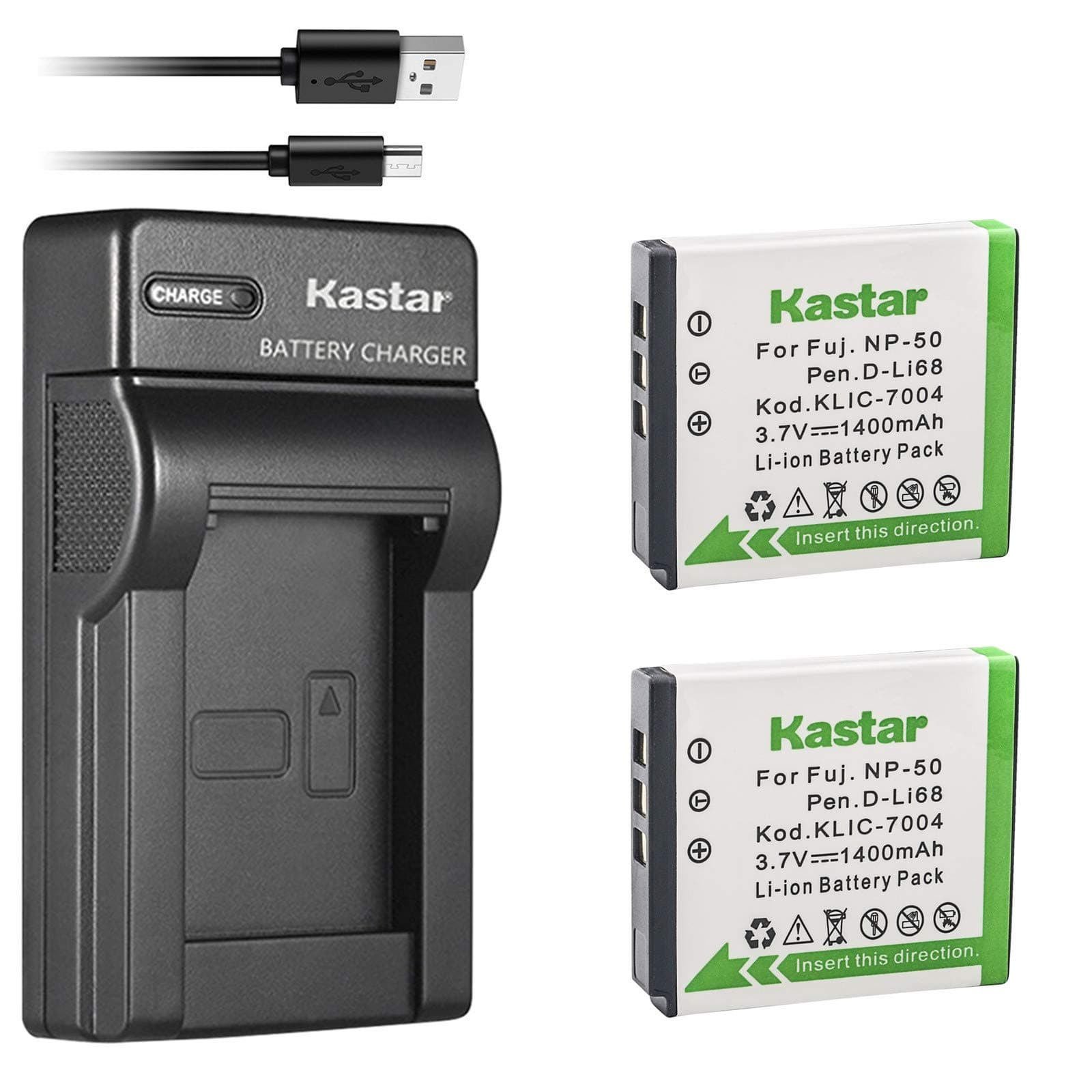 Battery (X2) & Slim USB Charger for Fujifilm NP-50 BC-50 BC-45W and Fuji FinePix F200EXR F75EXR F70EXR F100fd F60fd F50fd XF1 XP100 XP150 XP170 X20 F605EXR F660EXR F775EXR F900EXR Cameras