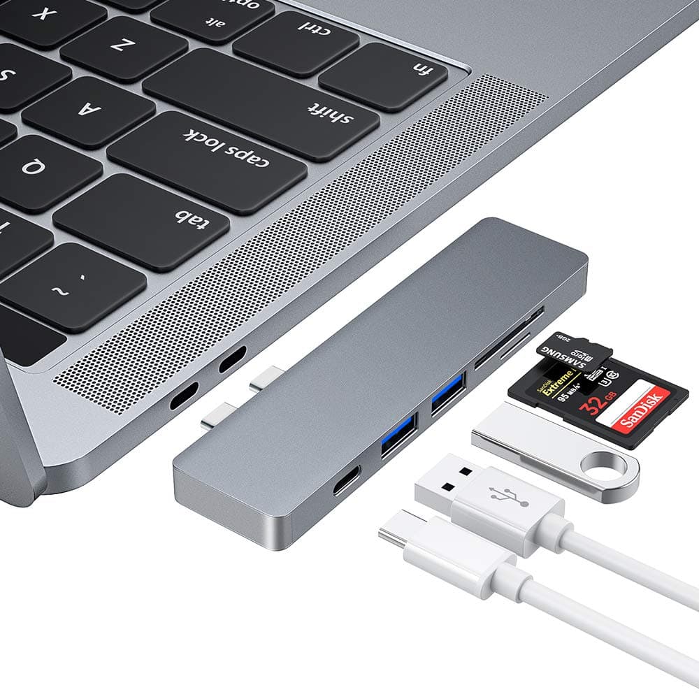 SUNKY USB C Hub, Type C Hub Adapter, 2 USB 3.0 port, TF/SD Card Reader, USB-C Power Delivery, Aluminum Hub Thunderbolt 3 for MacBook Air 2018 and MacBook Pro 13″ and 15″ 2016/2017/2018(Light grey) …