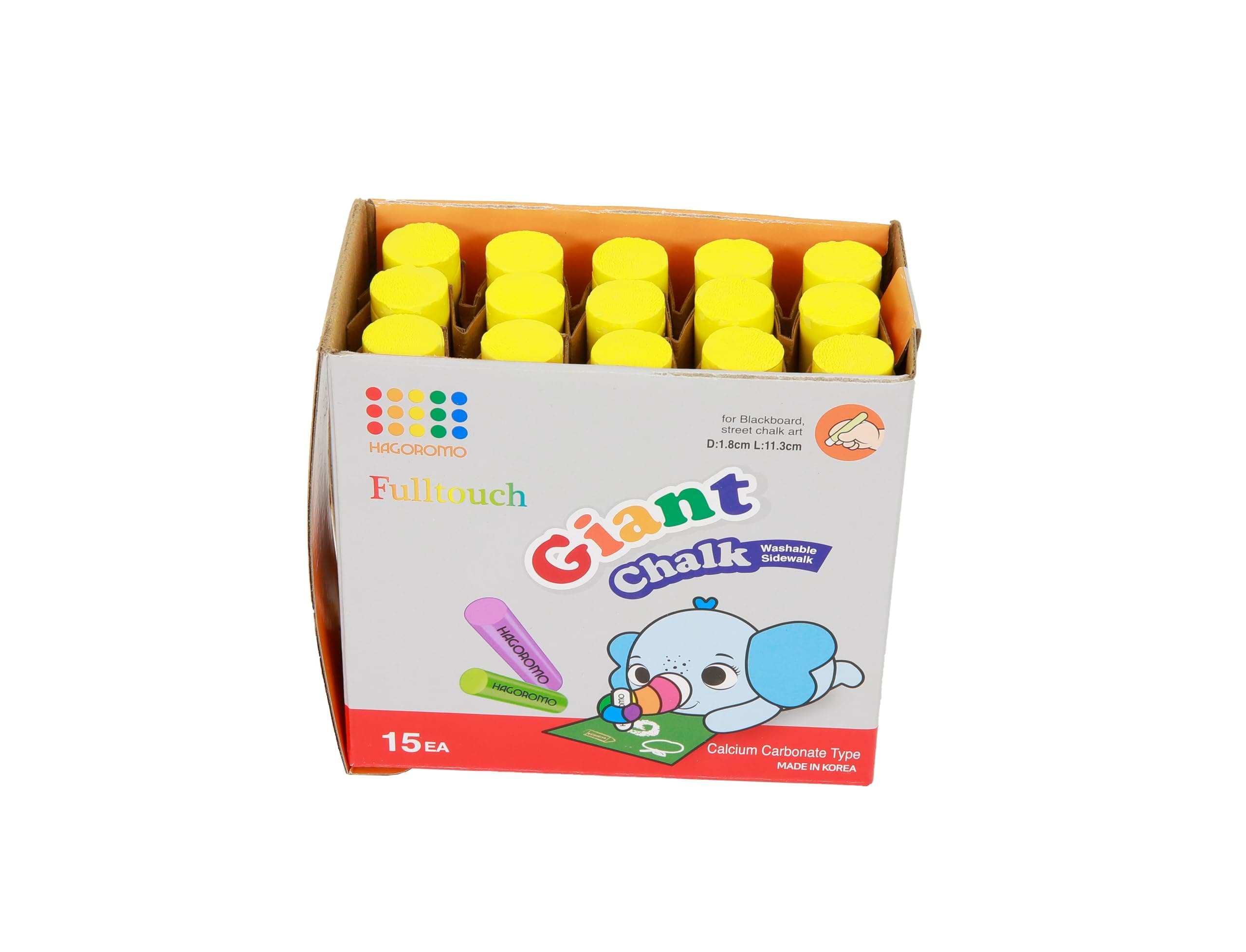 Hagoromo Fulltouch Giant Chalk 1Box, Non-Toxic, Dustless [15pcs/Yellow]