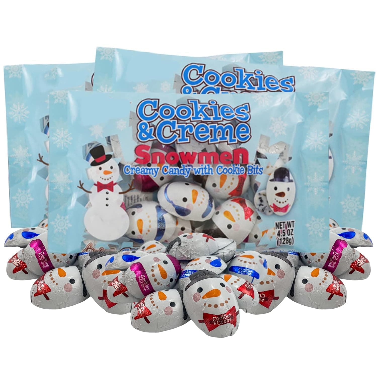 Sweetzo Individually Wrapped Cookies and Cream Snowmen, Bite Sized Holiday Desserts, Stocking Stuffers, Party Favors and More - 4.5 Ounces (Pack of 3)