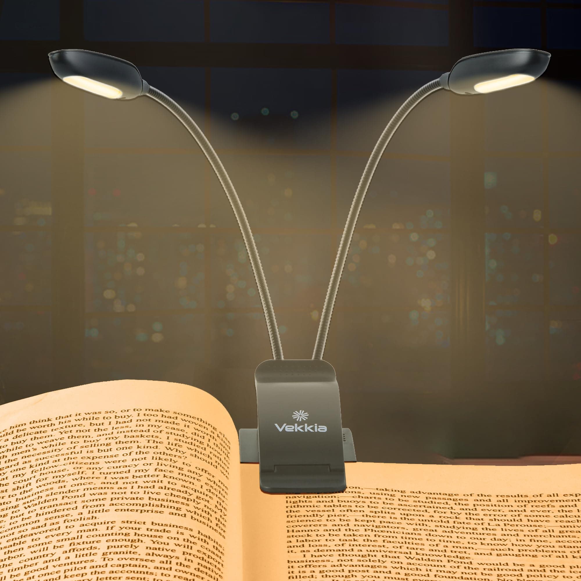 Vekkia Dual Heads Rechargeable Book-Light for Reading at Night in Bed, Warm/White Reading Light with Clamp, 180° Adjustable Mini Clip on Light, Lightweight Eye Care Book Light Perfect for Readers