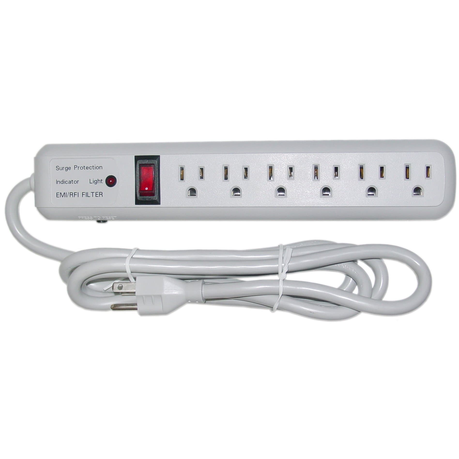 Surge Protector, 6 Outlet, Gray, Vertical Outlets, 3 MOV, 540 Joules, EMI / RFI