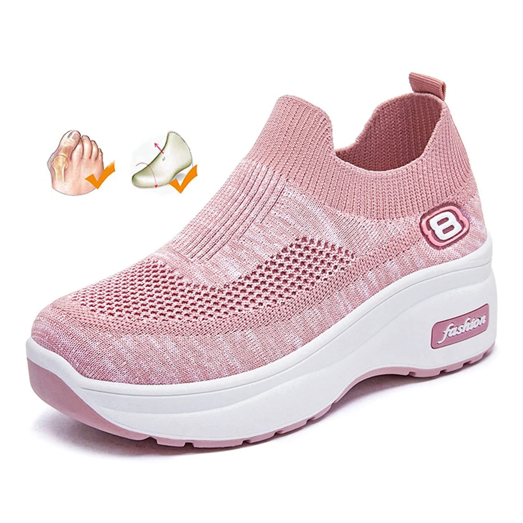 Womens Diabetic Orthopedic Shoes for Swollen Feet Ladies Platform Wide Fit Sneaker Adjustable Closure Toe Walking Sandals for Arthritis Hallux Valgus (Pink 37EU)