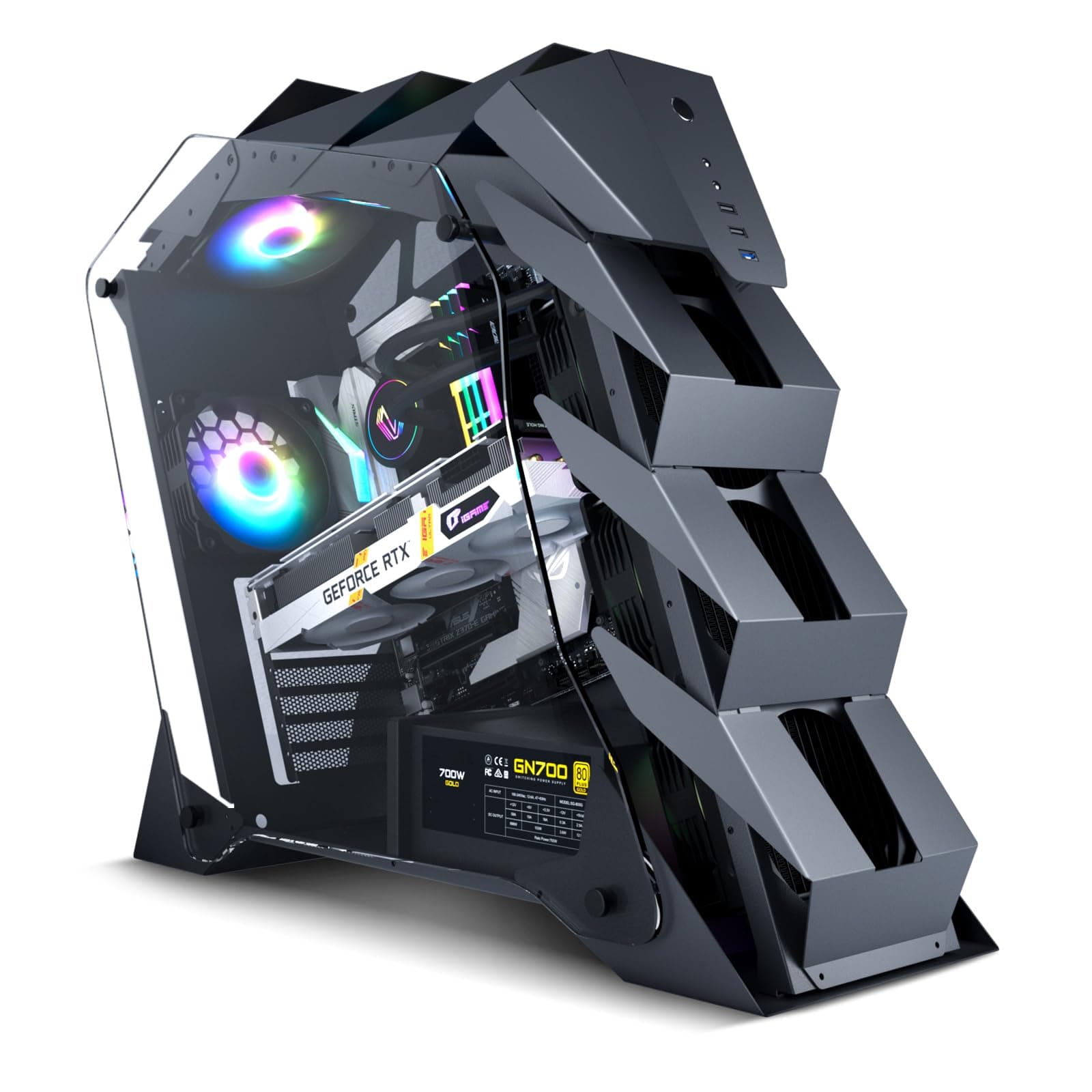 Vetroo K1 Pangolin Mid-Tower ATX PC Gaming Case, Dual Tempered Glass, USB 3.0 I/O Panel High Airflow Computer Case Max 360mm Water Cooler Support (Fans are not Included)
