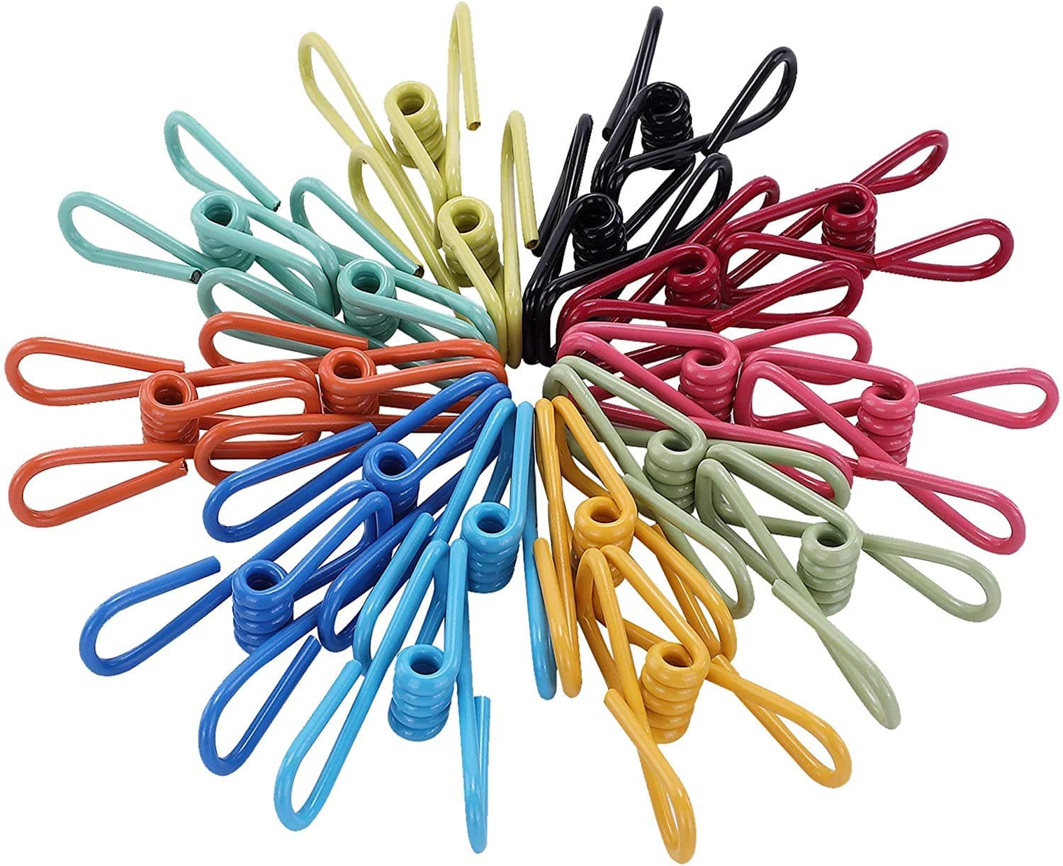 Multi-Purpose Clothesline Utility Clips, Assorted Colors PVC Coated 2" Steel Wire Clips, Clothespeg, Gathering Clip, Sealing Clip, Office Home Used ( 30 Pieces )