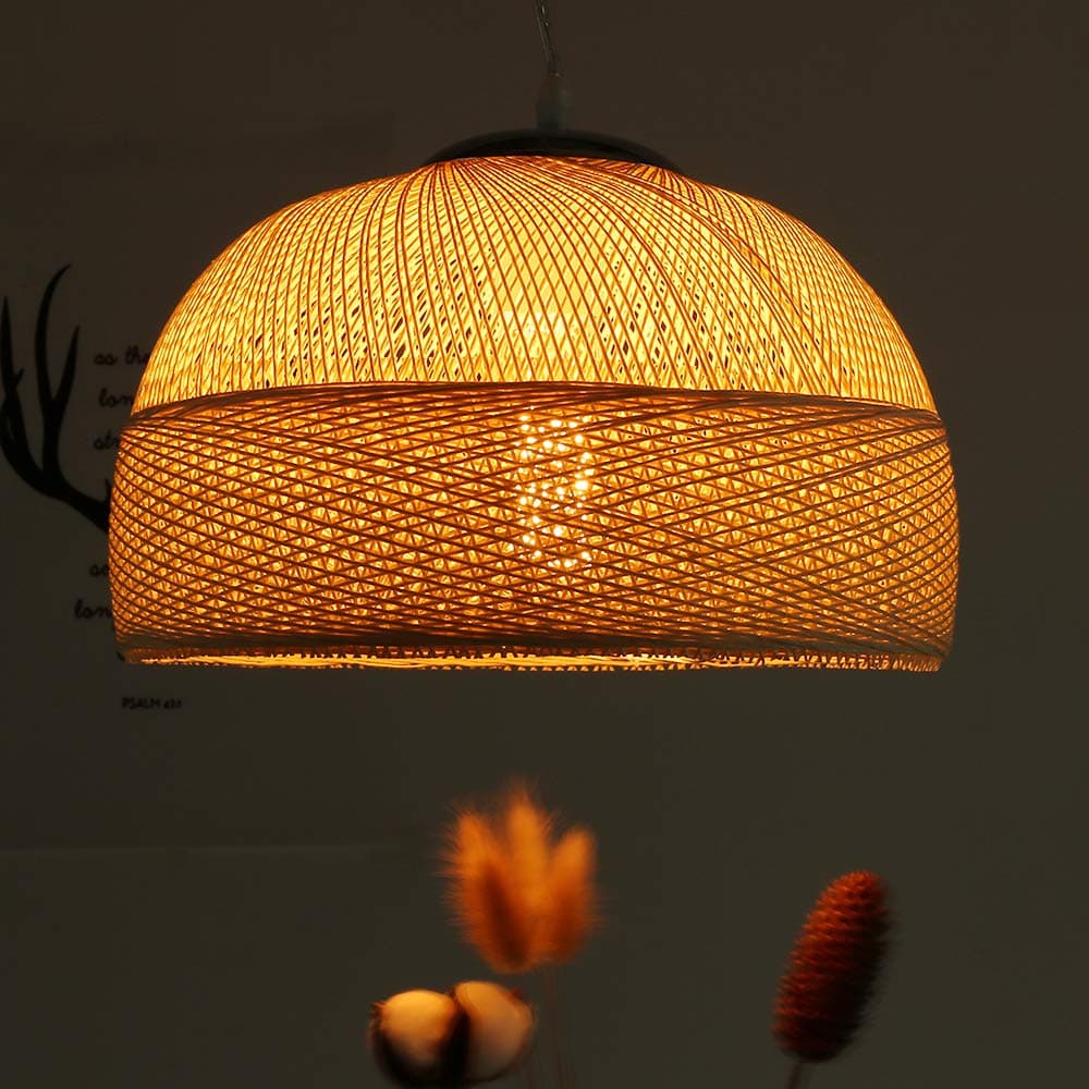 Woven Light Yellow Pendant Lamp, Rattan Ceiling Lighting, Weave Handmade Chandelier