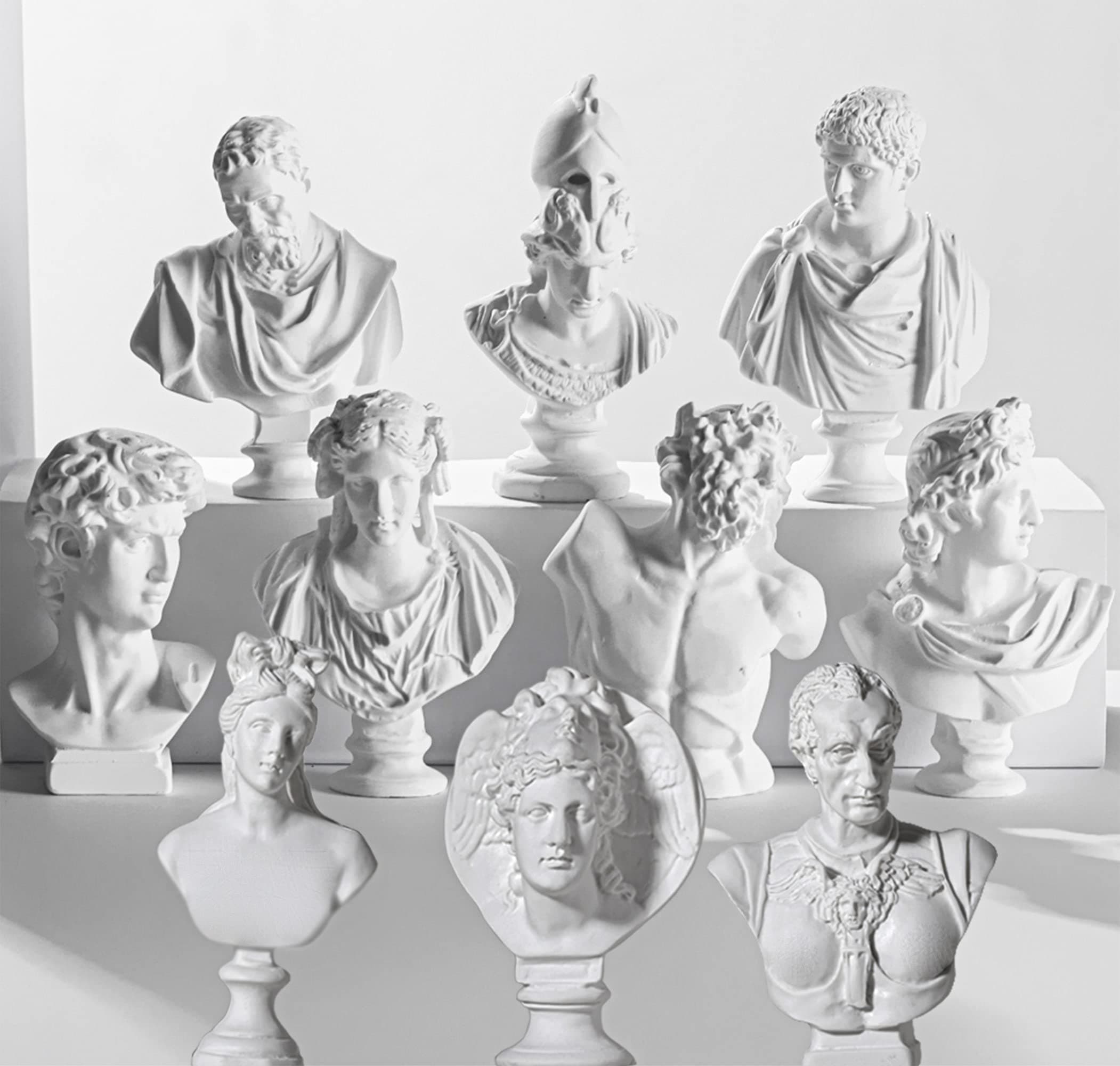 Greek Bust Statue and Sculptures Set of 10 PCS Greek Bust Statue Decor Roman Resin Mini Greek Mythology Figurine Greek God Bust Small for Decor/Gifts/Drawing