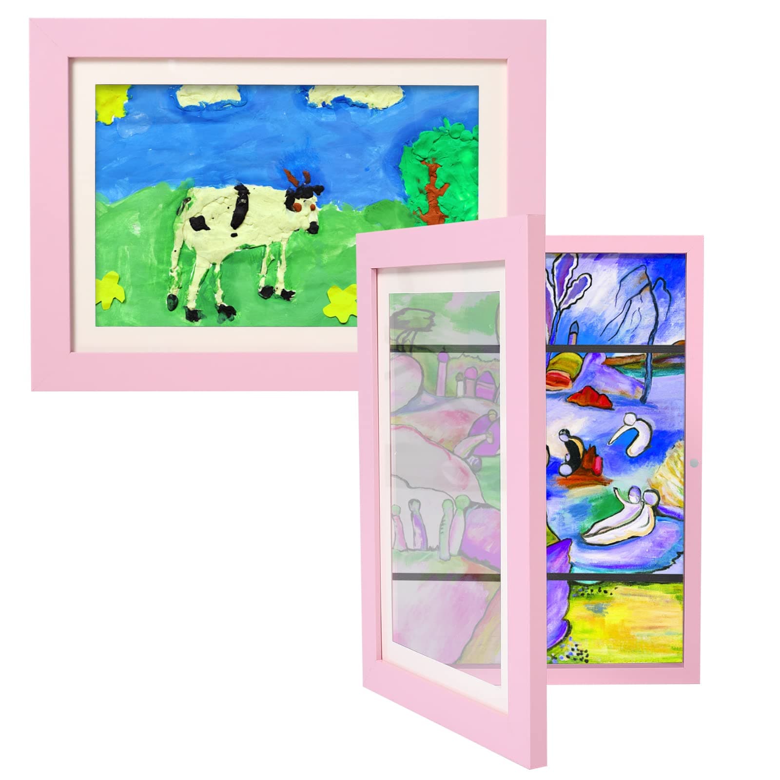 Jumua Kids Art Frame,Kids Artwork Display Frame Children Art Projects Kids Art Frames Front Opening A4 Storage Frames for Kids Art Pictures 11.8'' x 8.3'' Holds Up to 100 Pictures Drawing(Pink - 2PCS)