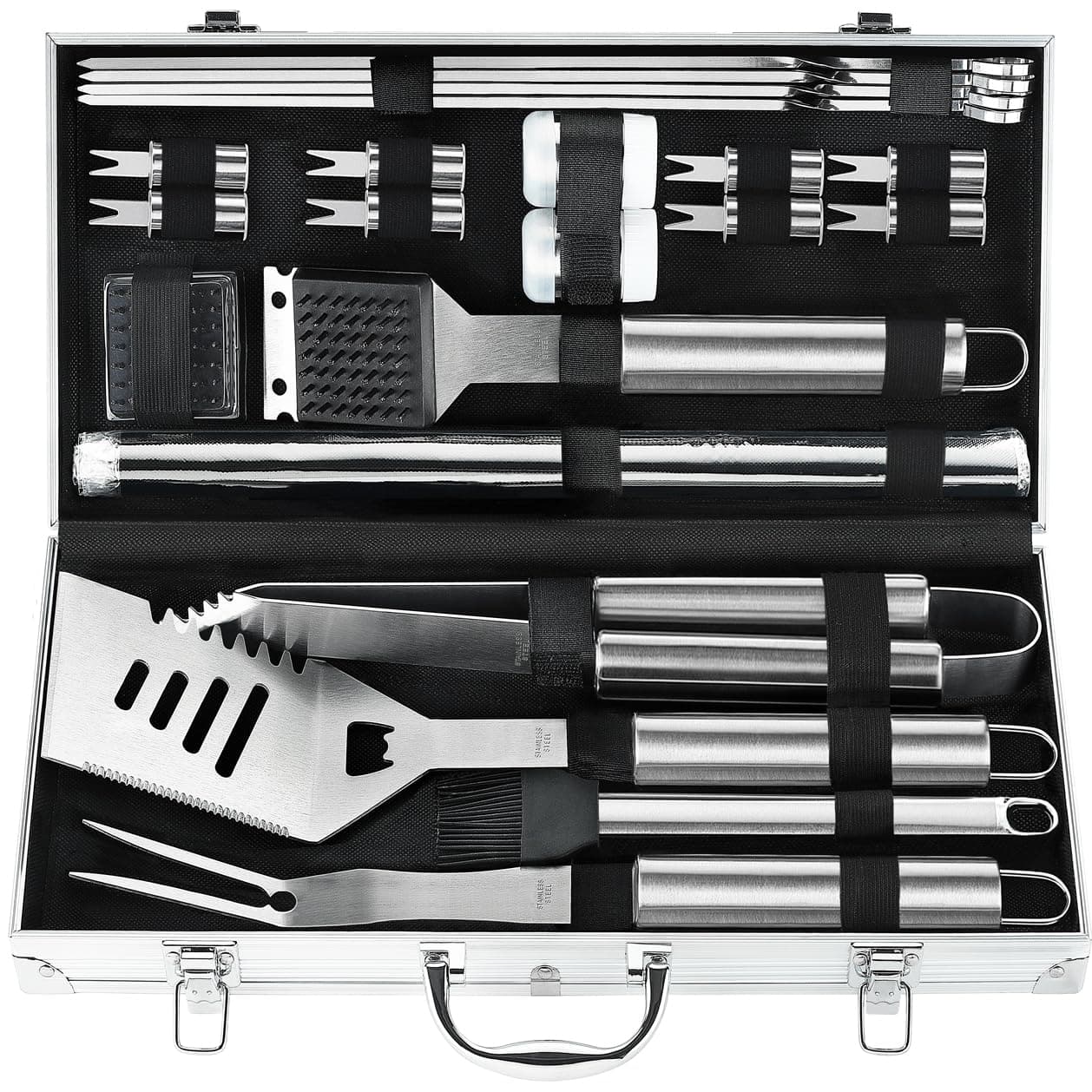 POLIGO Stainless Steel BBQ Tools Set with BBQ Grill Mats - Premium BBQ Accessories Set for Men Women - Barbecue Utensils Kit on Fathe's Day, Christmas, Birthday