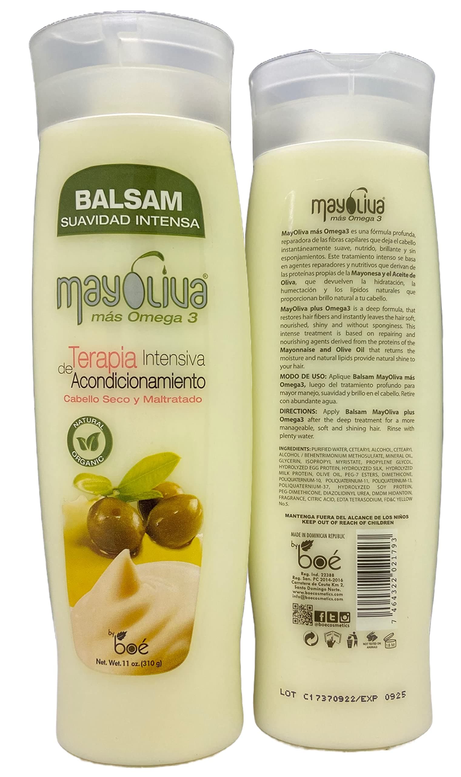Balsam Suavidad Intensa 11 oz – Deep Conditioning Therapy for Dry & Damaged Hair – Omega 3, Mayonnaise & Olive Oil – Instantly Softens, Repairs & Adds Shine