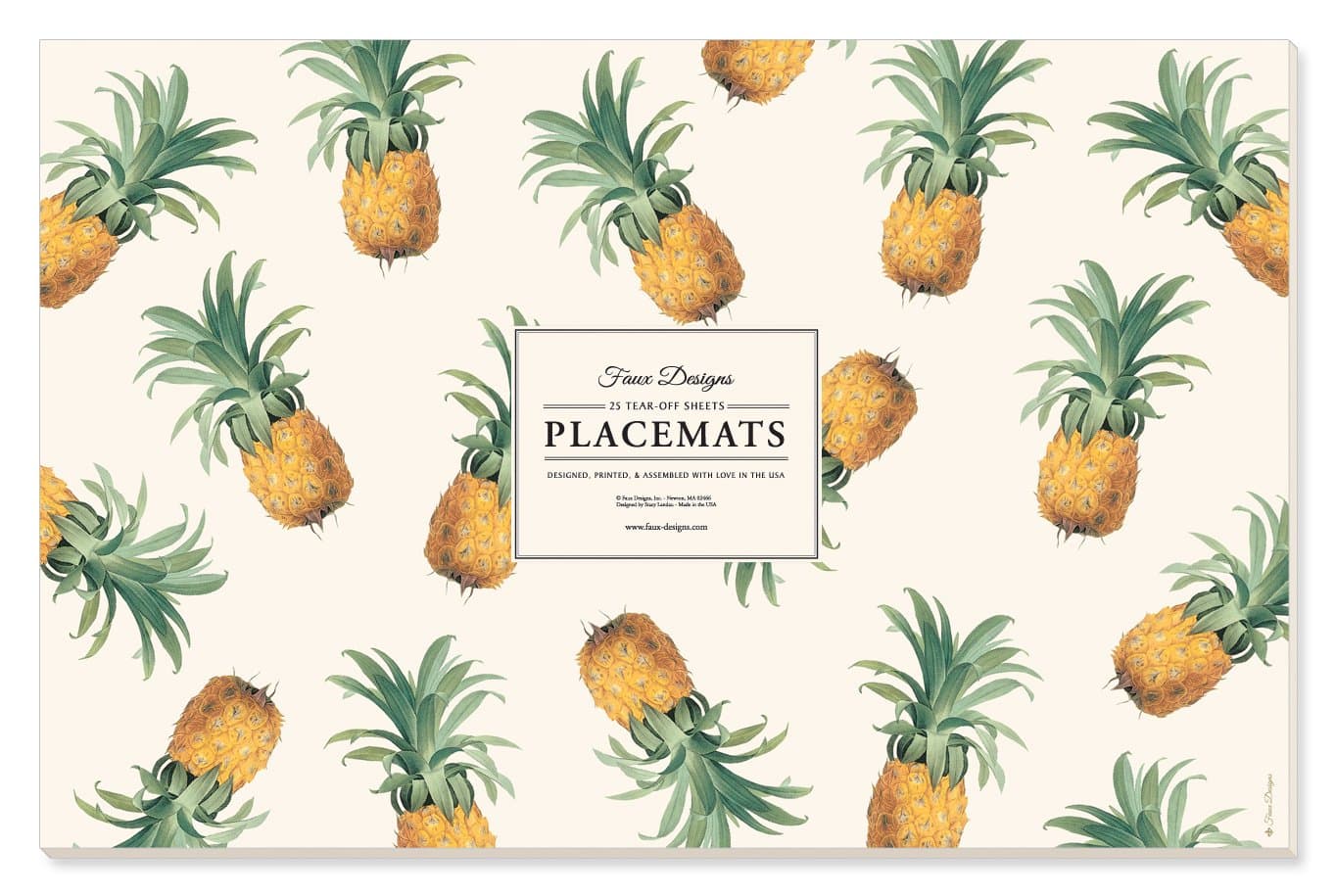Pineapple 25 Count Designer Paper Placemats Easy Elegant Casual Entertaining, Made in The USA by Faux Designs