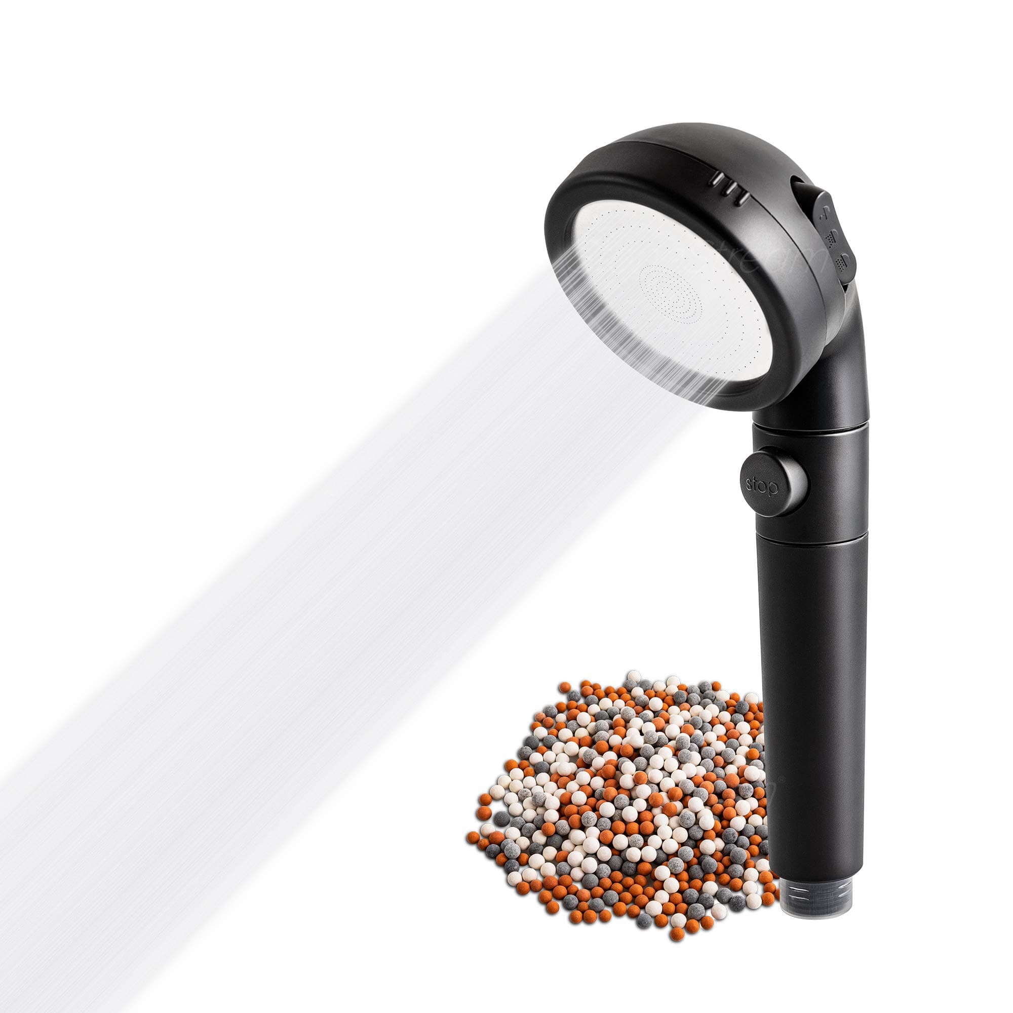 StoneStream Original ® EcoPower High Pressure Matte Black Shower Head - Spa Like Ionic Filter to Soften Water, Increase Pressure & Save Water- Mineral Stones Filter Shower head With 3 Spray Settings