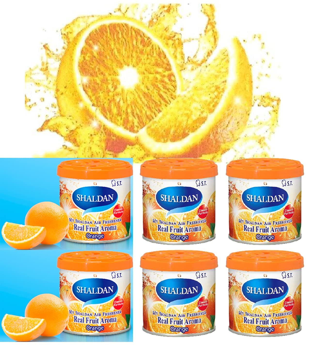 My Shaldan Orange Scent 6-cans, V8 Original Classic Formula, Car Cup-holder Natural air freshener, Real Fruit Aroma